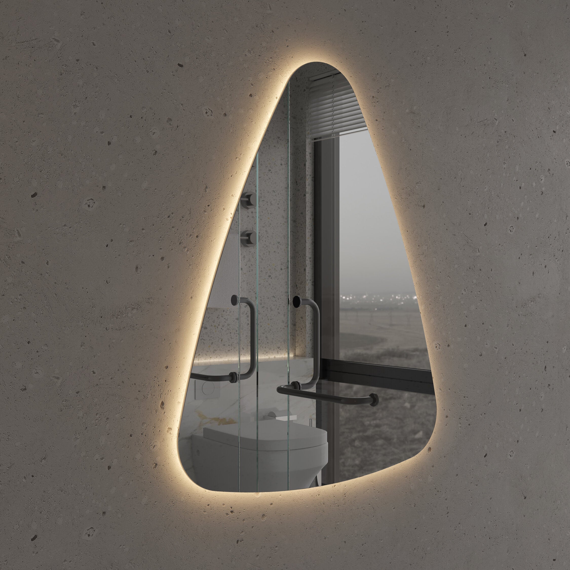 LED Bathroom Mirror Modern Backlit Design – Asymmetrical Organic Wall Mirror with Warm & Cool Light