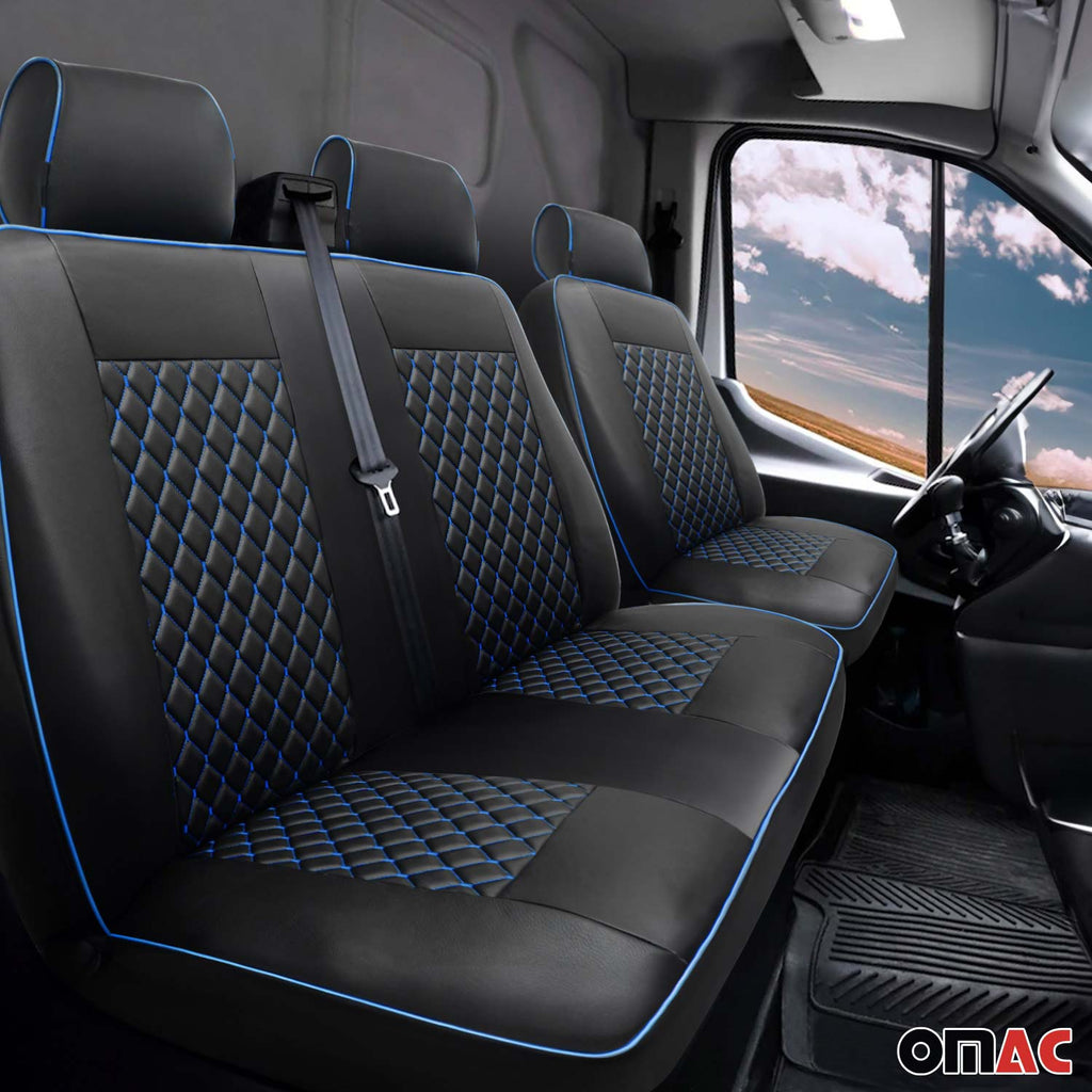 2015-2026 Ford Transit Leather Front Car Seat Covers Protector Black Blue