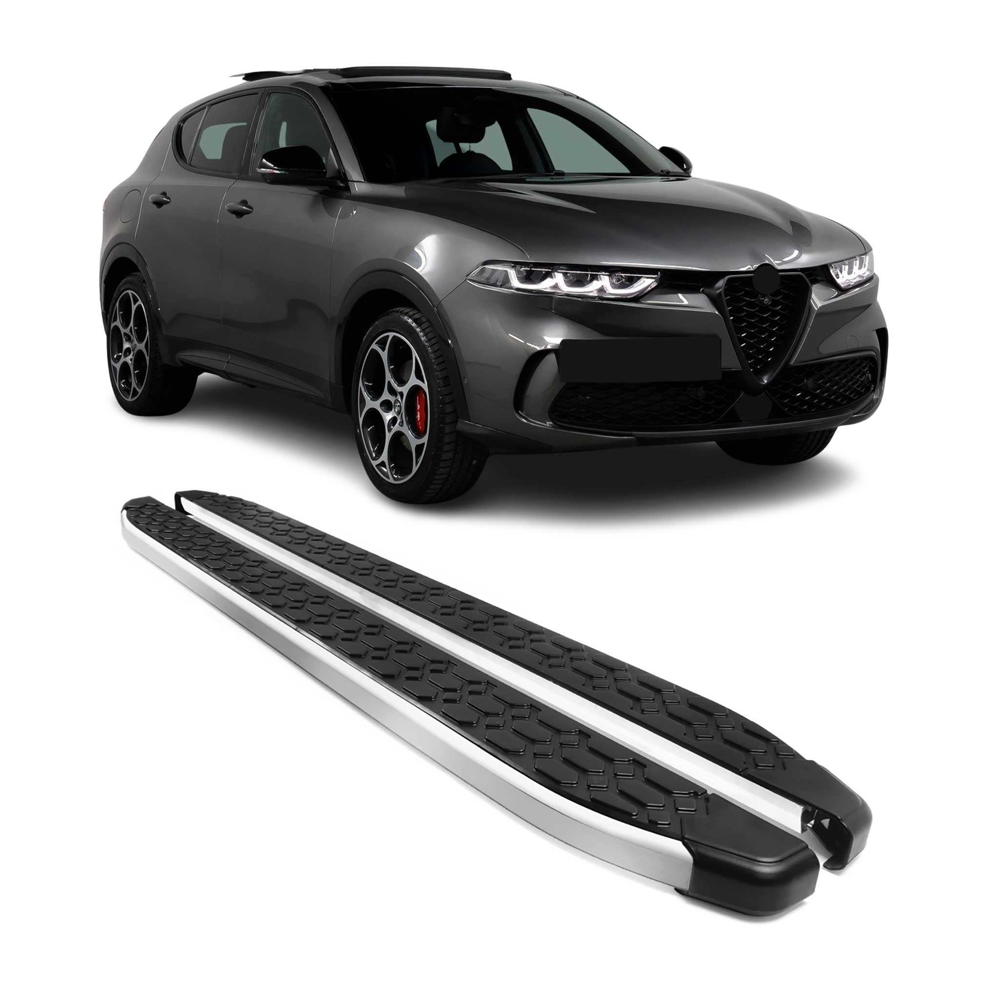 2023-2026 Alfa Romeo Tonale Running Boards Side Steps Silver & Black