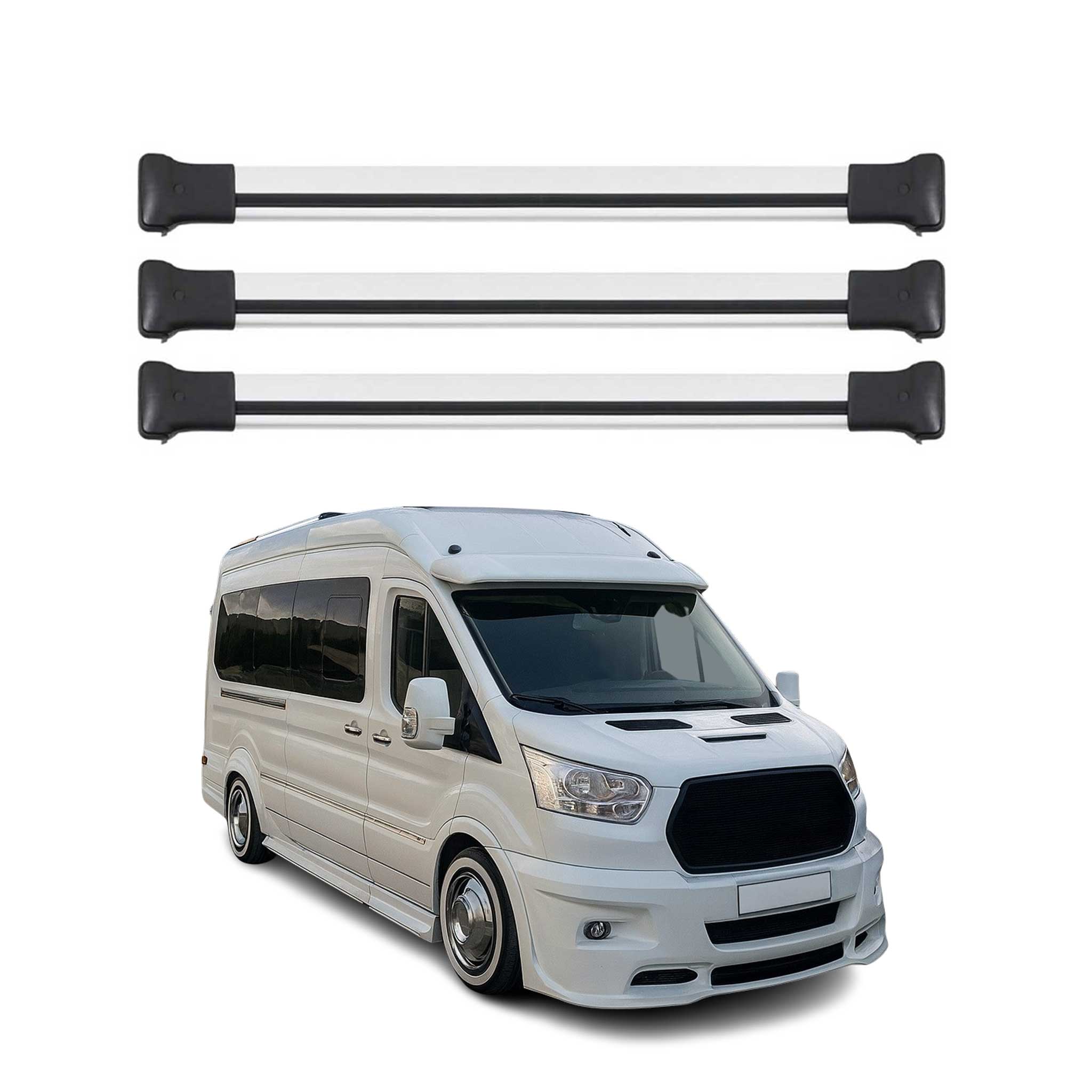 2015-2026 Ford Transit Roof Rack Cross Bars 3Pcs Silver