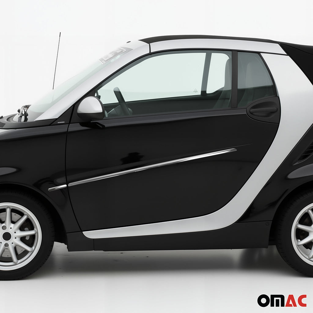 2007-2015 Smart ForTwo Side Door Molding Trim Skirt Garnish Stainless Steel Silver 4Pcs