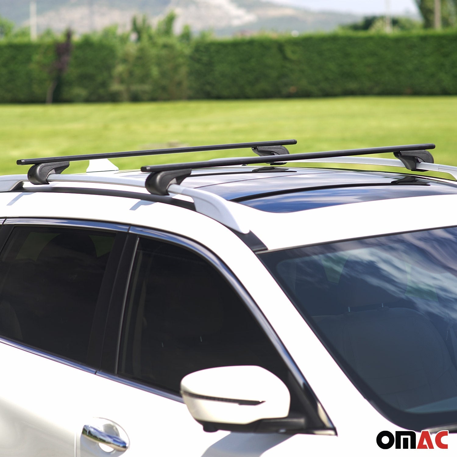 Roof Rack Raised Rail Cross Bars Carrier Lockable 59" 2 Pcs Metal Black