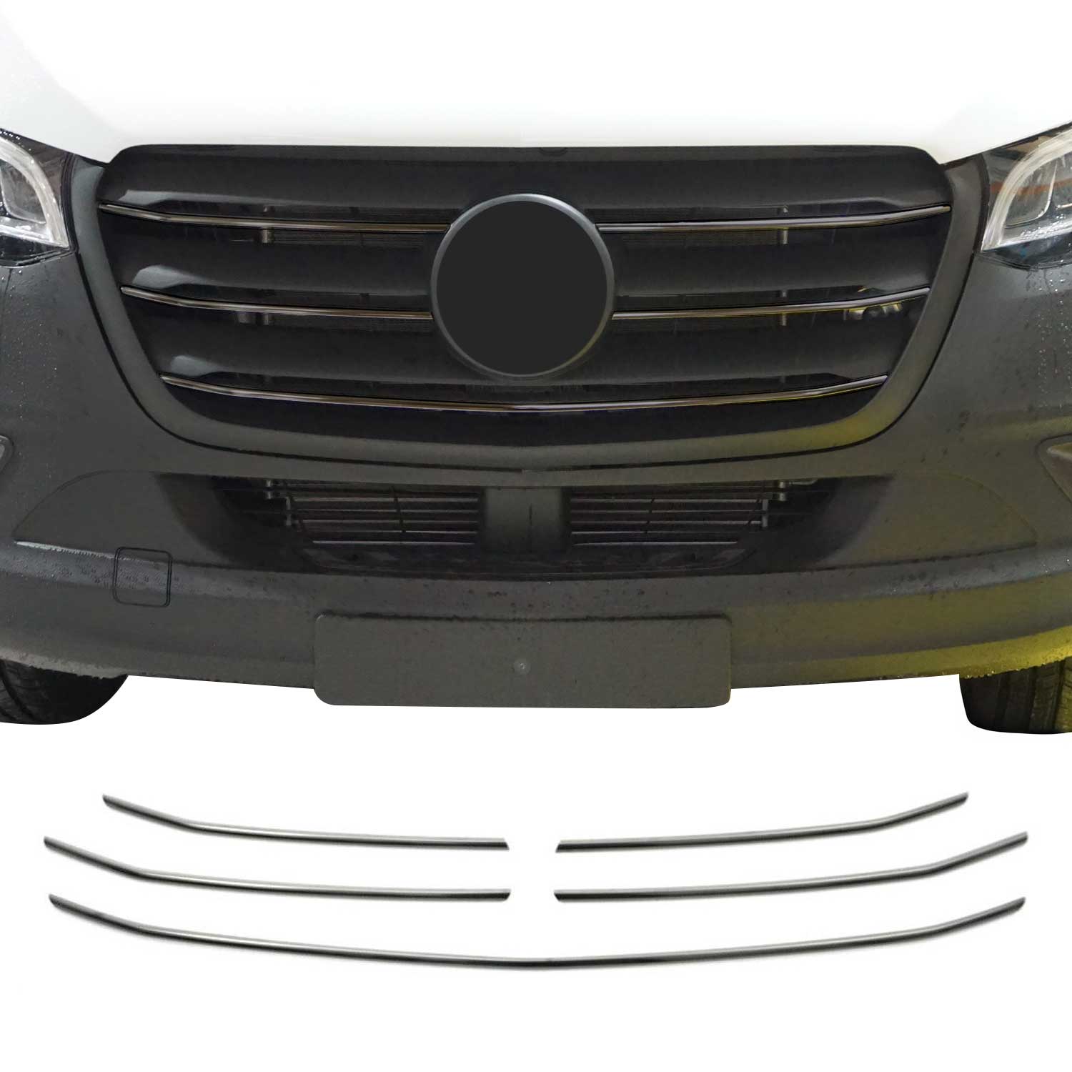 2019-2026 Mercedes Sprinter W907 910 Front Bumper Grill Trim Stainless Steel Dark 5x