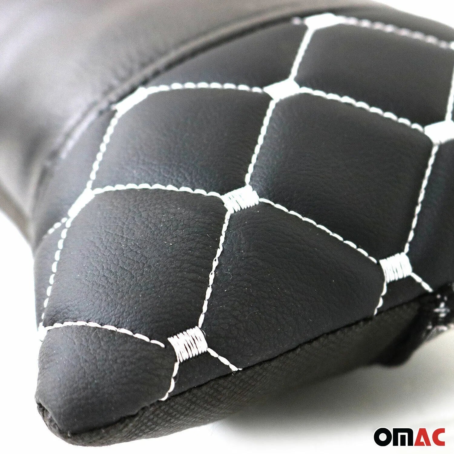 1x Car Seat Neck Pillow Head Shoulder Rest Pad PU Leather Black with White