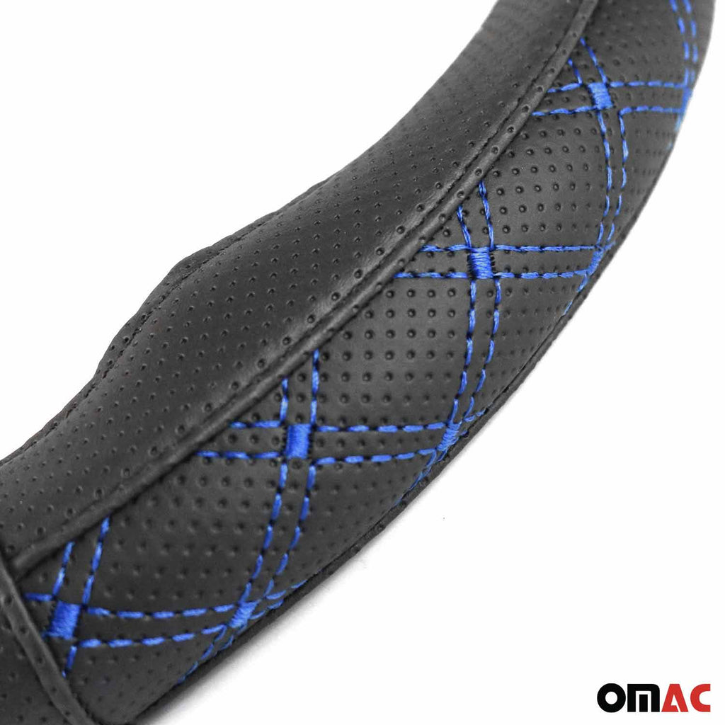 14.5-15.5’’ Steering Wheel Cover Blue Stitch Leather Anti-slip Breathable