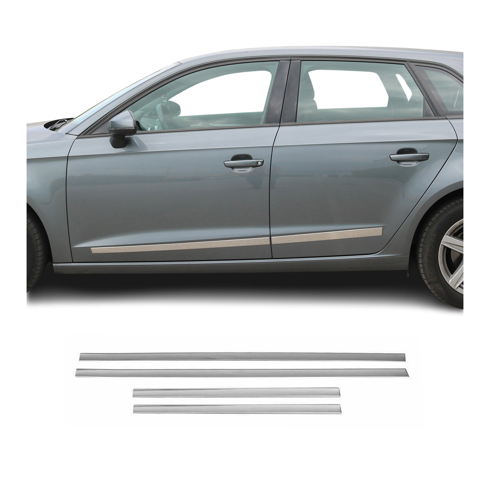 VW Side Door Molding Trim Skirt Garnish Stainless Steel Silver 4 Pcs
