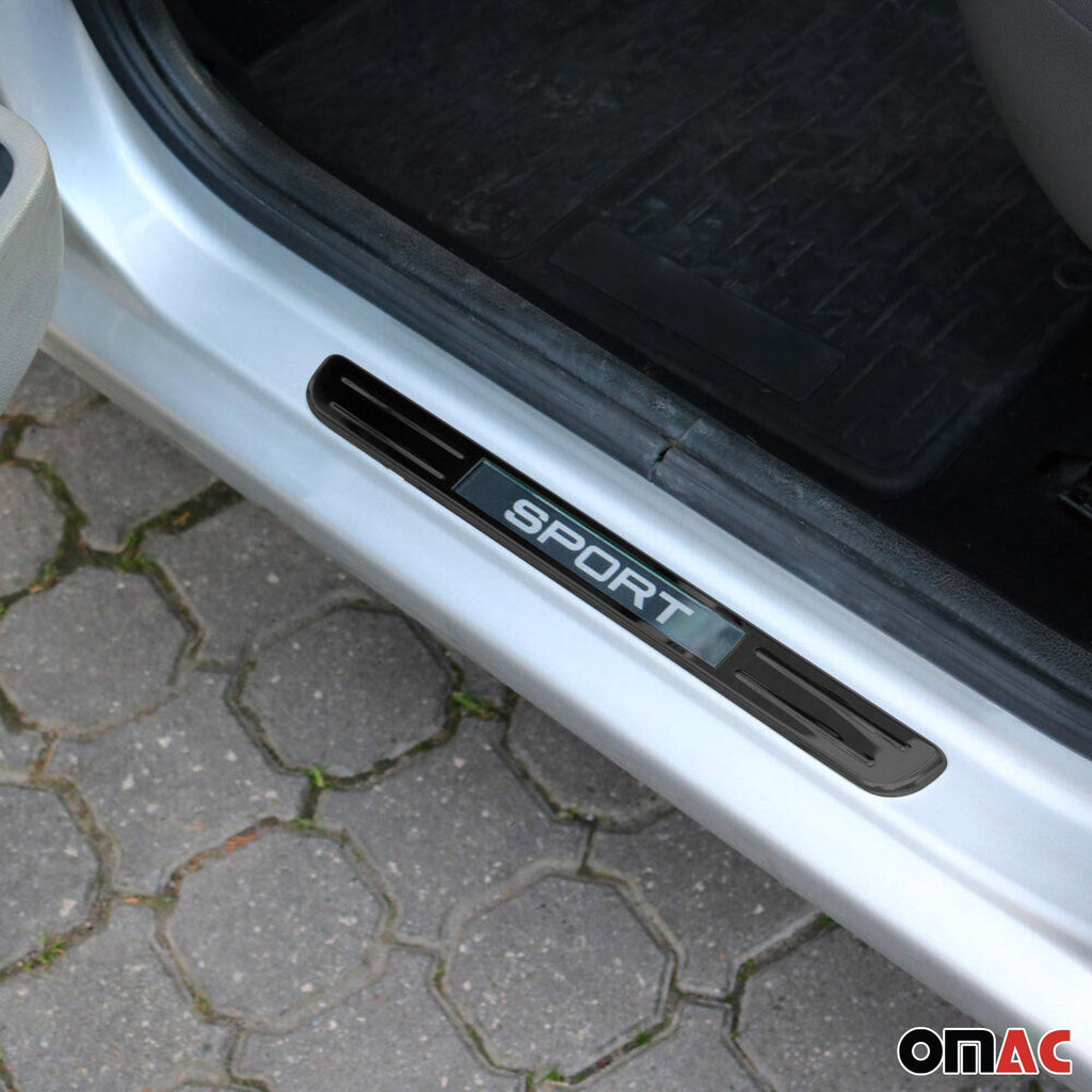 Mini Door Sill Scuff Plate Illuminated Sport Stainless Steel Dark 4 Pcs