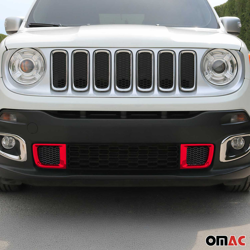 2015-2018 Jeep Renegade Front Bumper Grill Trim Molding ABS Red 2Pcs