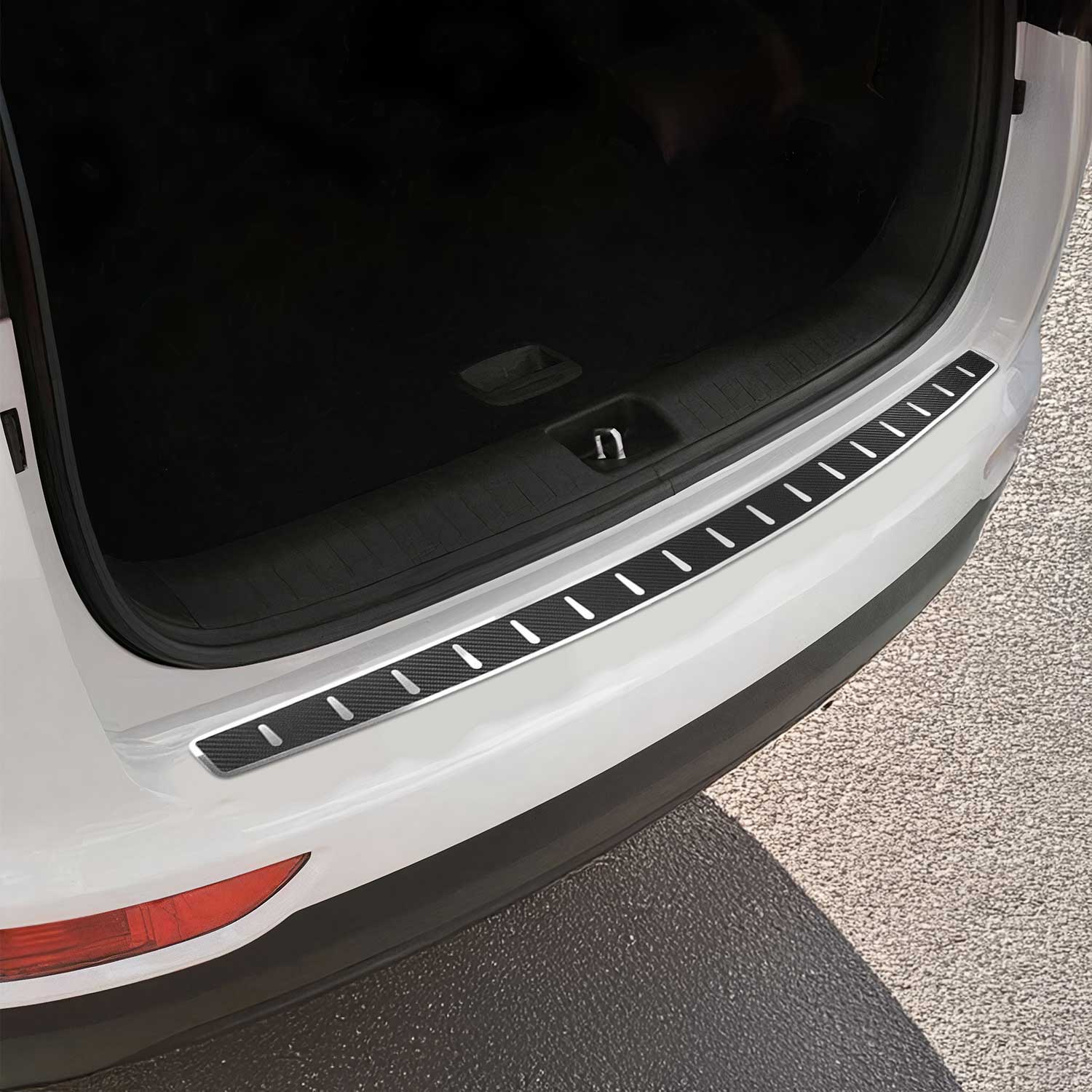 2017-2019 Kia Sportage Rear Bumper Guard Carbon Foiled & Stainless Steel Silver