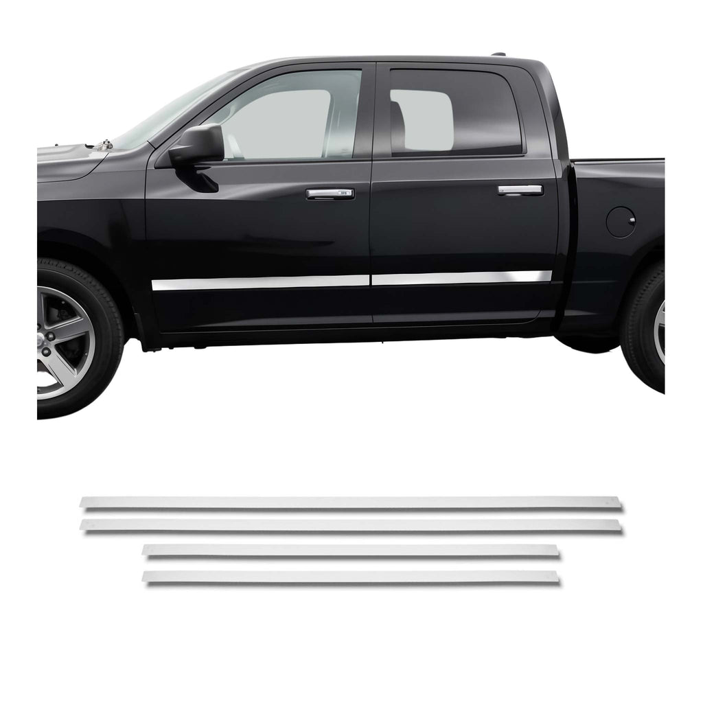 2014-2019 Chevrolet Silverado Crew Cab 1500/2500/3500 Crew Cab Side Door Molding Trim Stainless Steel Silver 4x