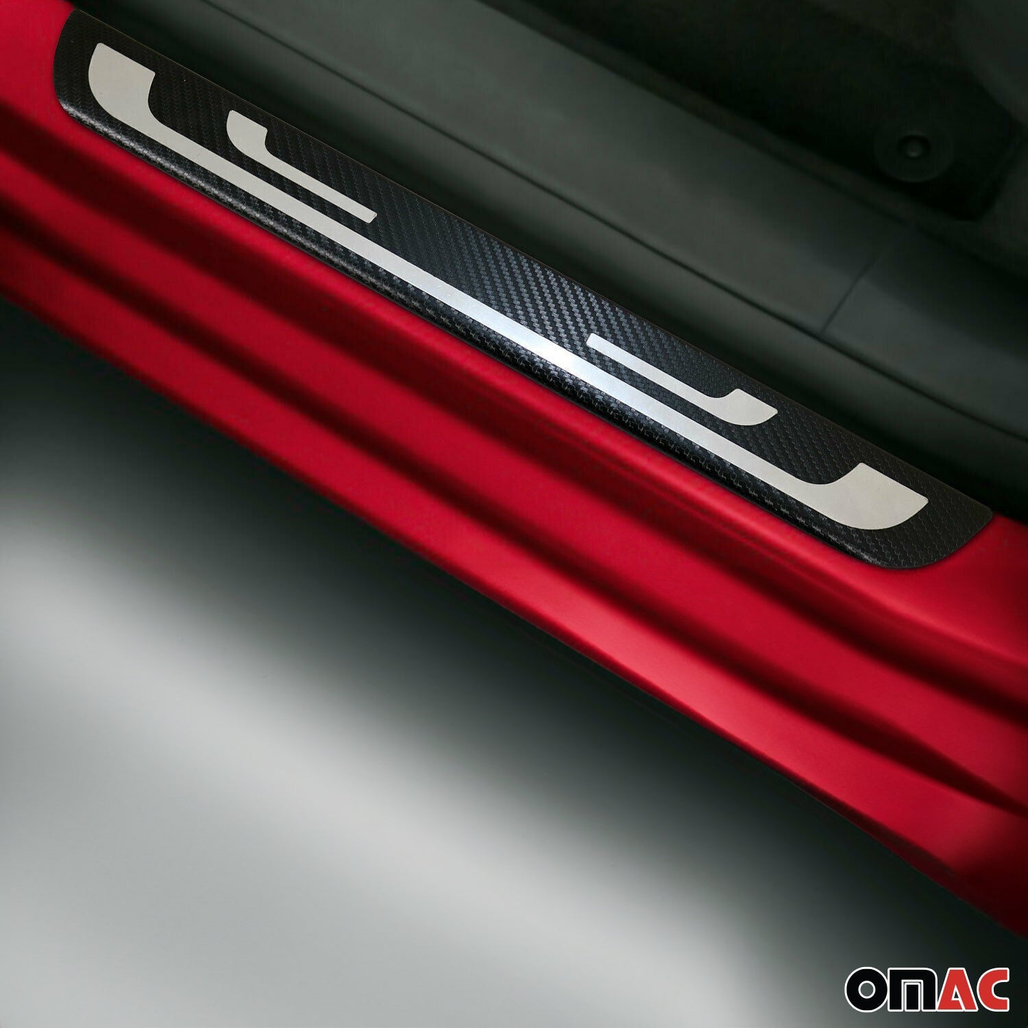 2017-2019 Ford Escape Door Sill Scuff Plate Illuminated Stainless Steel Carbon Foiled