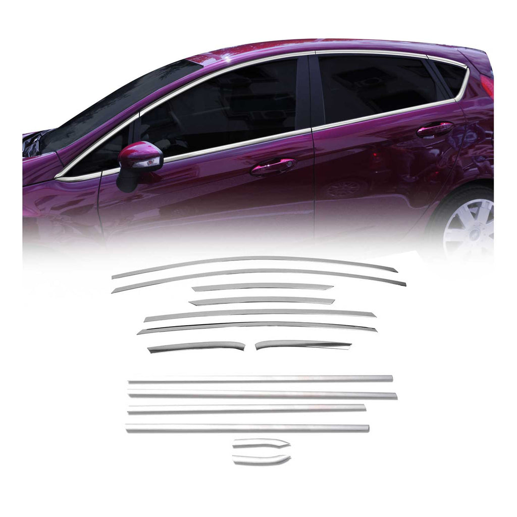Window Molding Trim Set Streamer for Ford Fiesta 2011-2019 Stainless Steel 16Pcs