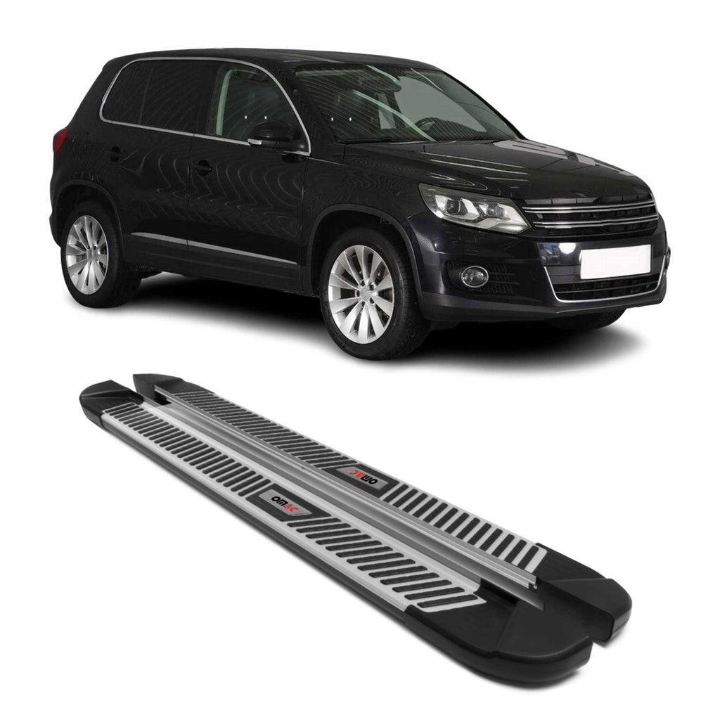 2009-2017 VW Tiguan Running Boards Side Steps Silver & Black