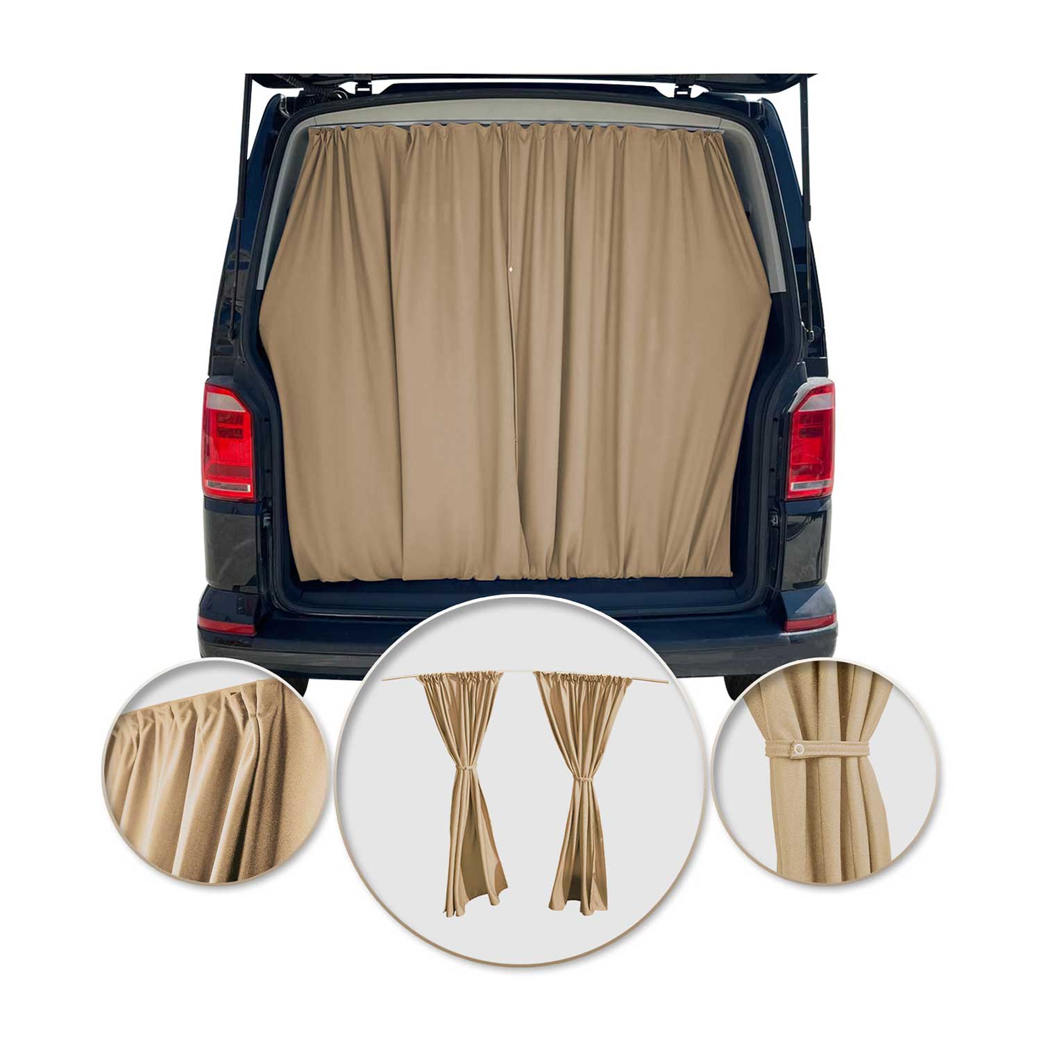 Mercedes Sprinter Trunk Tailgate Curtain Beige 2 Privacy Curtains