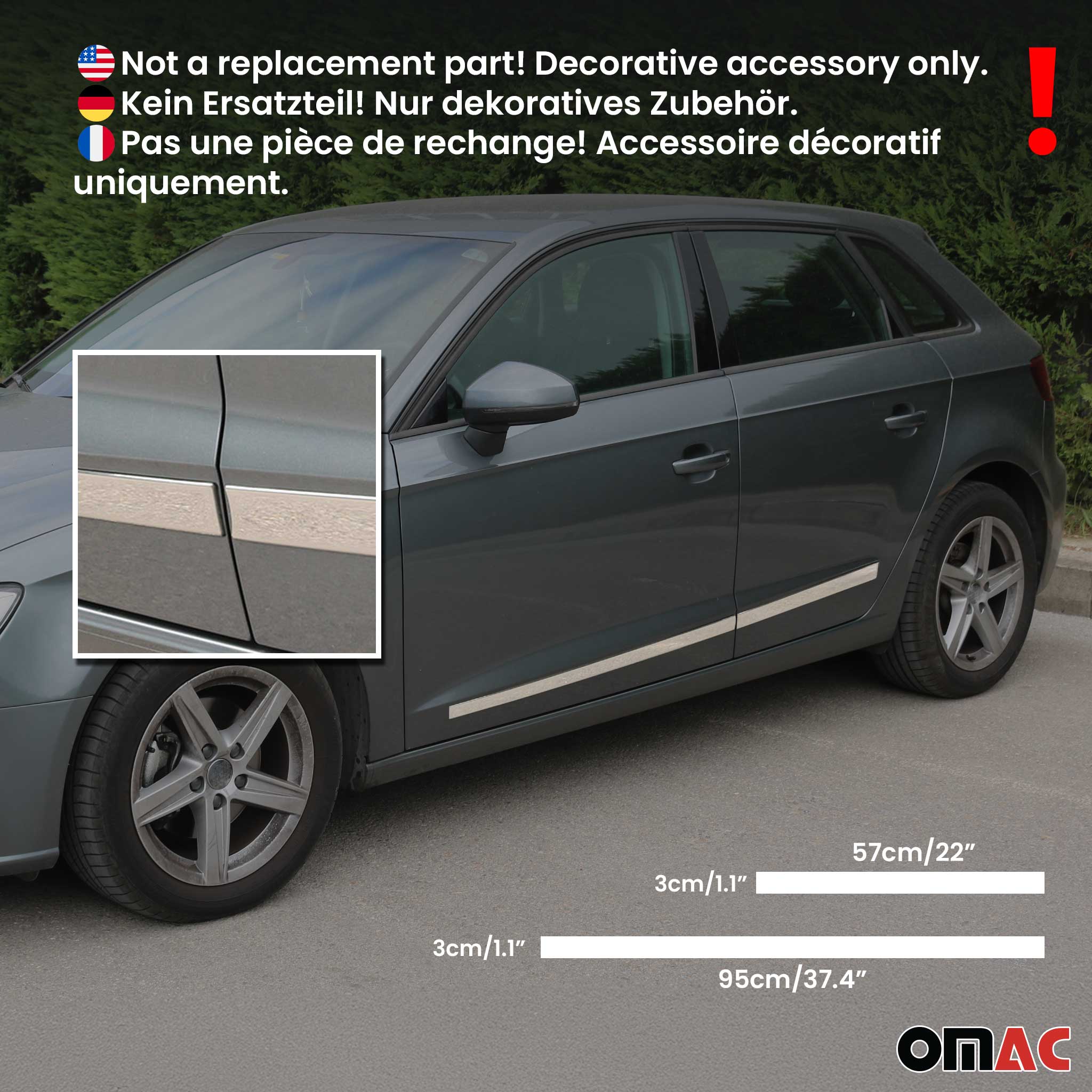 Mercedes Side Door Molding Trim Skirt Garnish Stainless Steel Silver 4Pcs