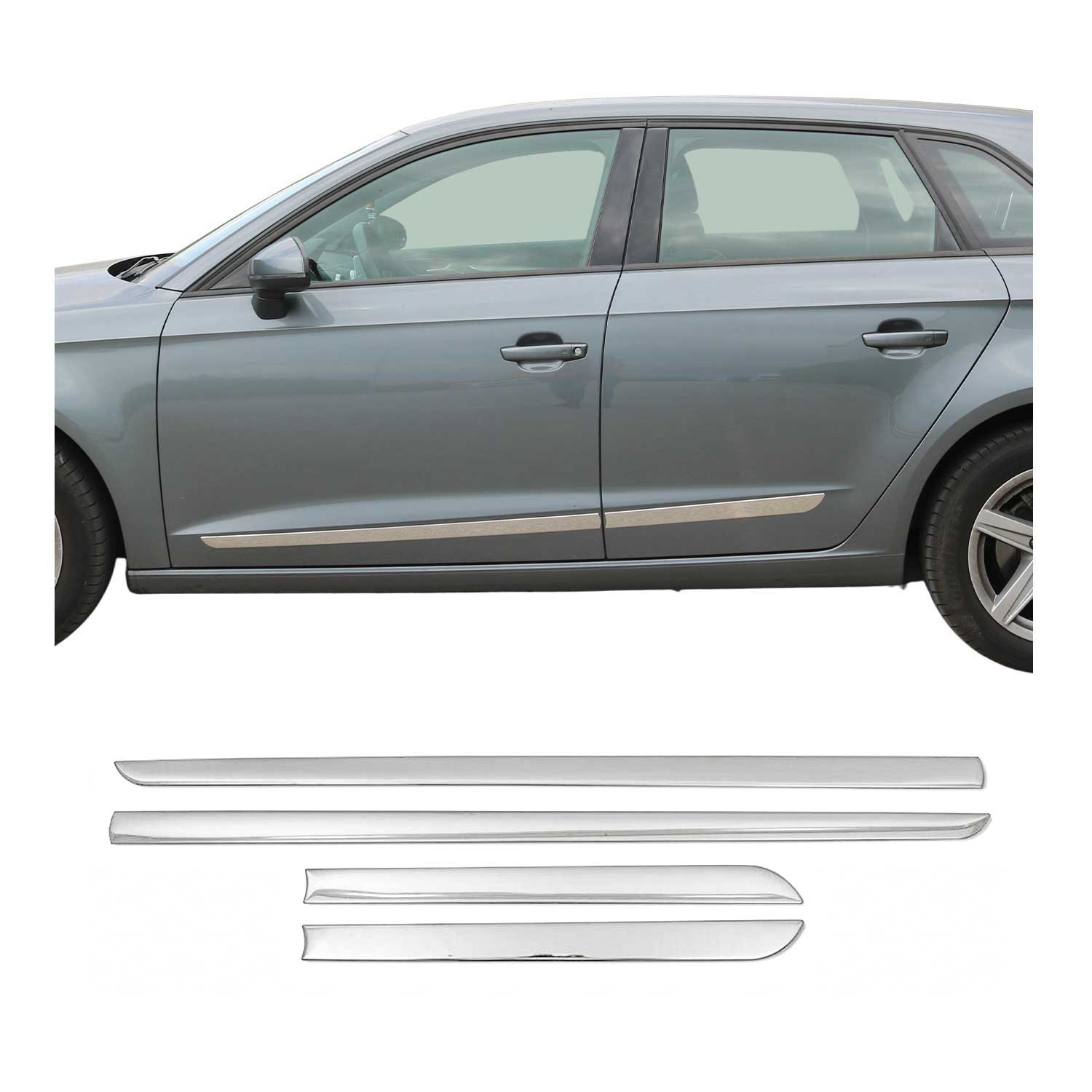 2012-2018 Ford Focus Side Door Molding Trim Skirt Garnish Stainless Steel Gloss 4Pcs