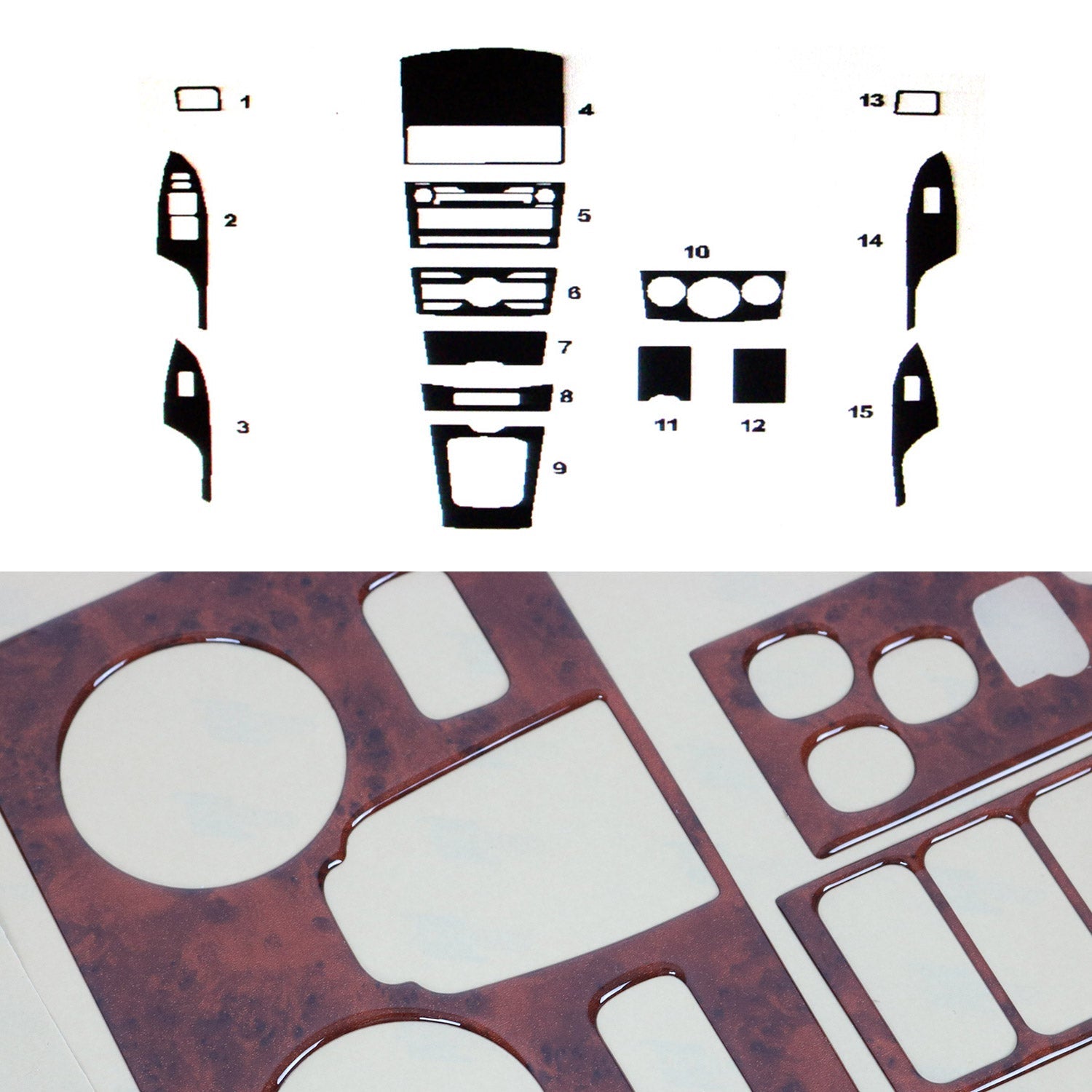 2009-2013 Toyota Corolla Sedan Wooden Look Dashboard Console Trim Kit 15 Pcs