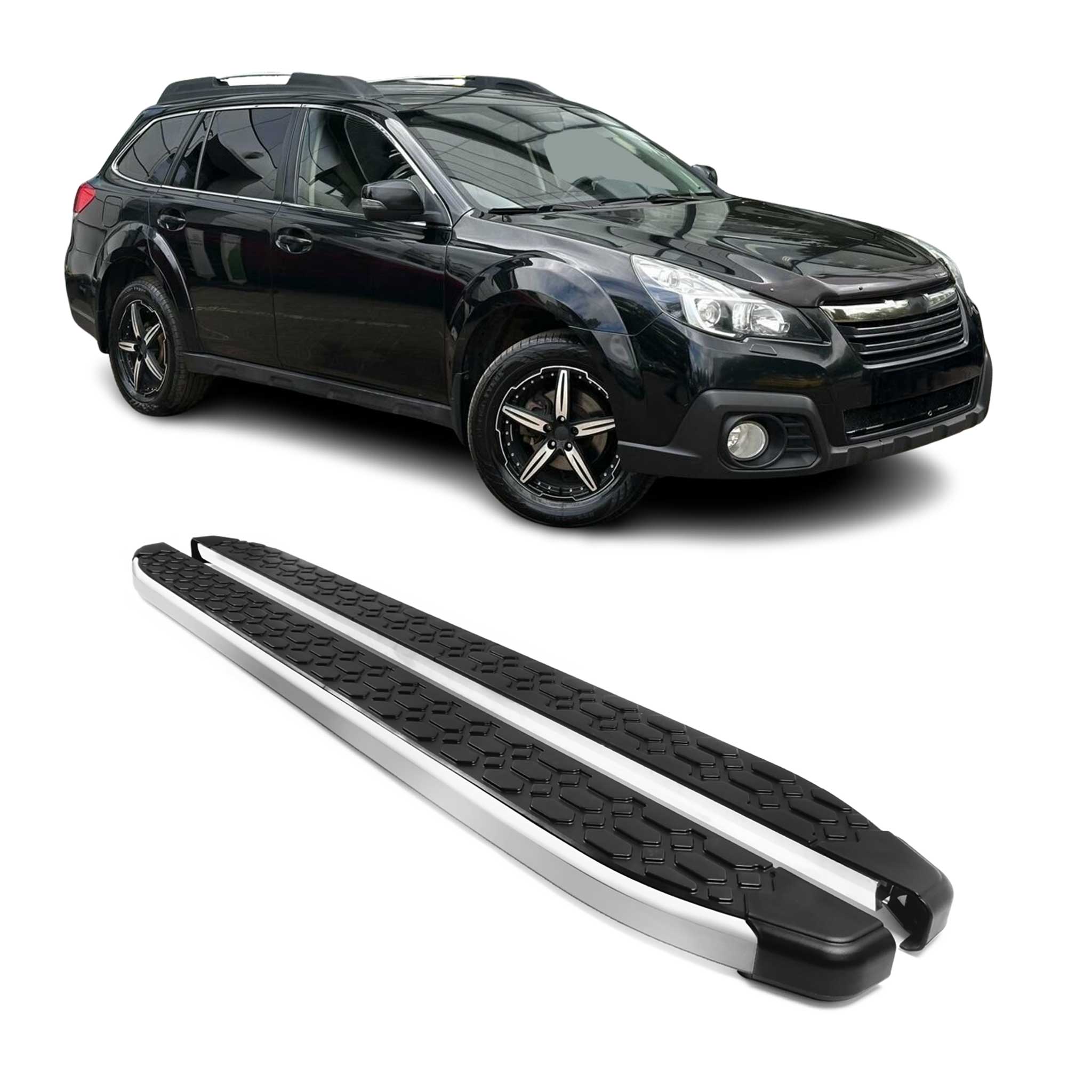 2010-2014 Subaru Outback Running Boards Side Steps Silver & Black