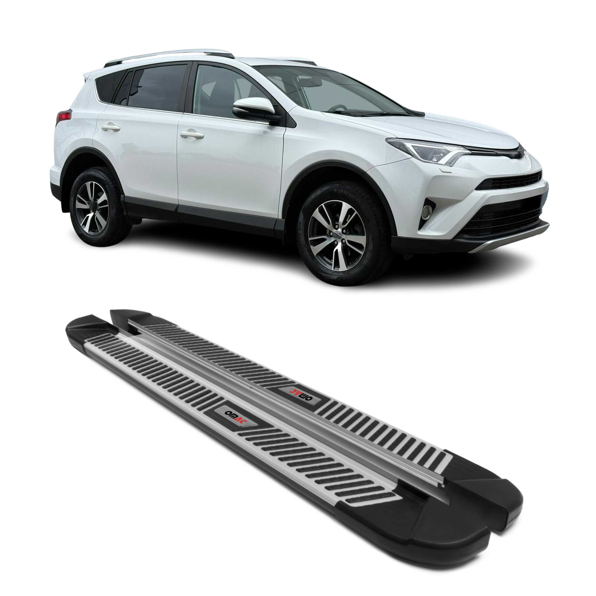 2013-2018 Toyota RAV4 Running Boards Side Steps Silver & Black