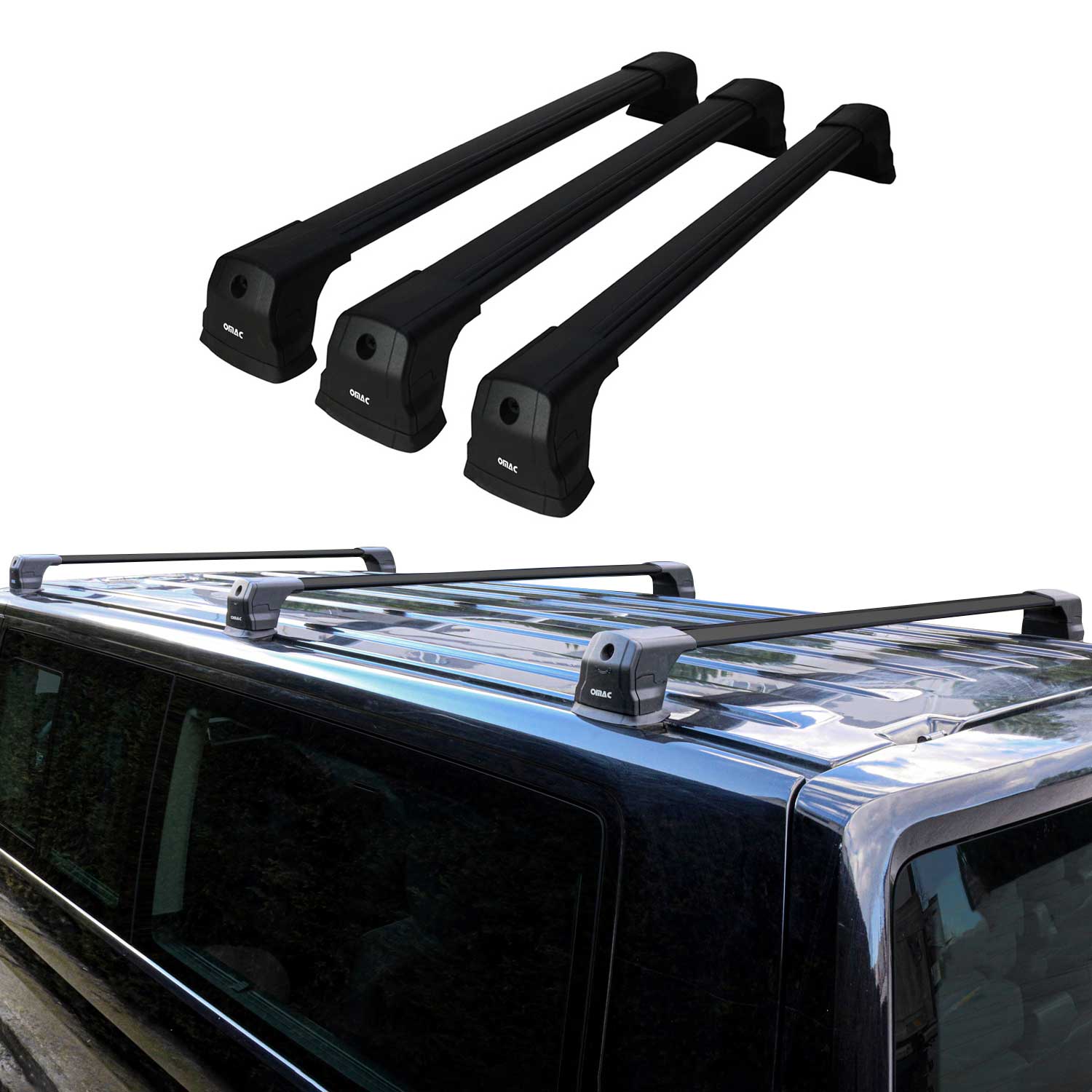 2015-2018 Chevrolet City Express Roof Rack Cross Bars 3Pcs Black