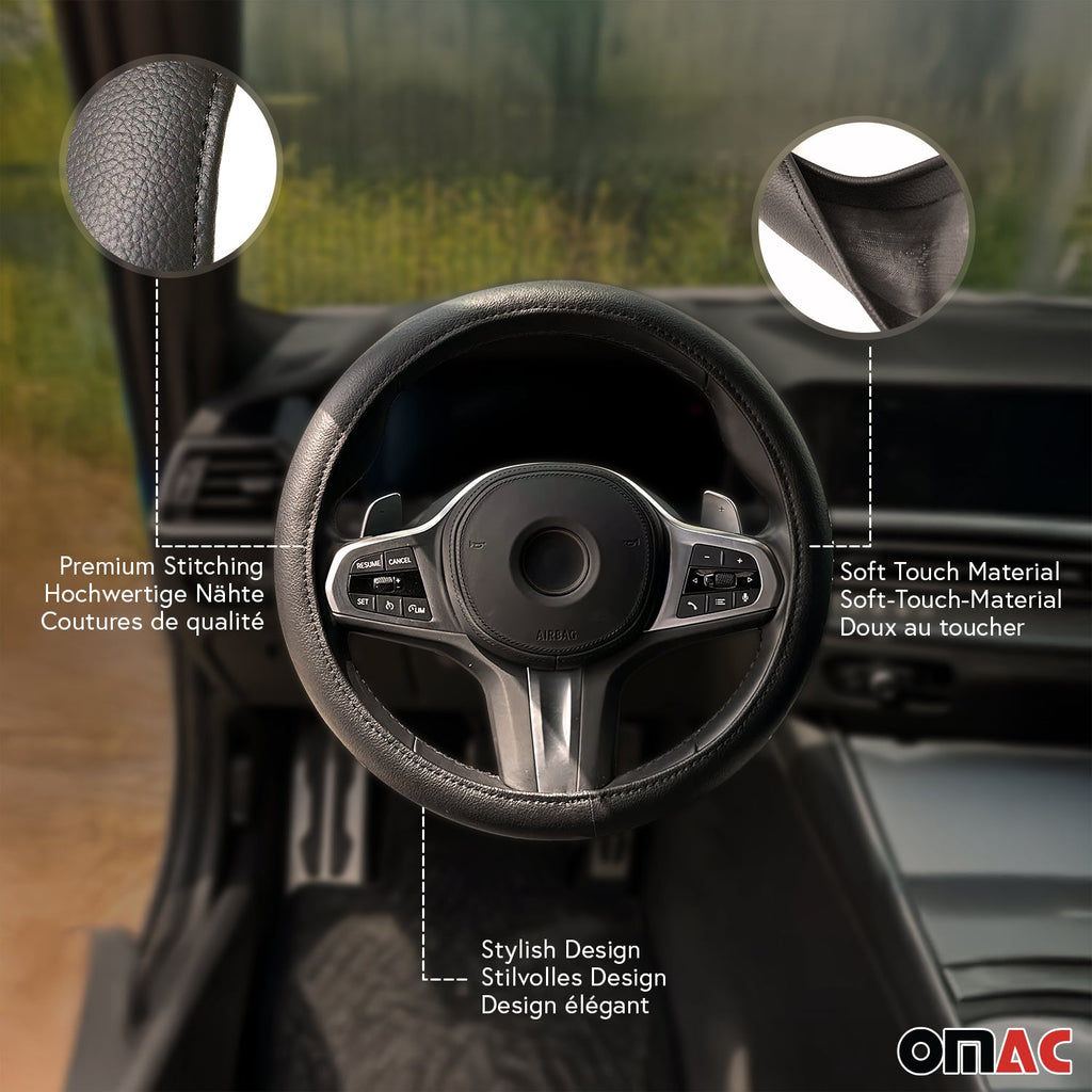14.5-15.5’’ Steering Wheel Cover Black Leather Anti-slip Breathable