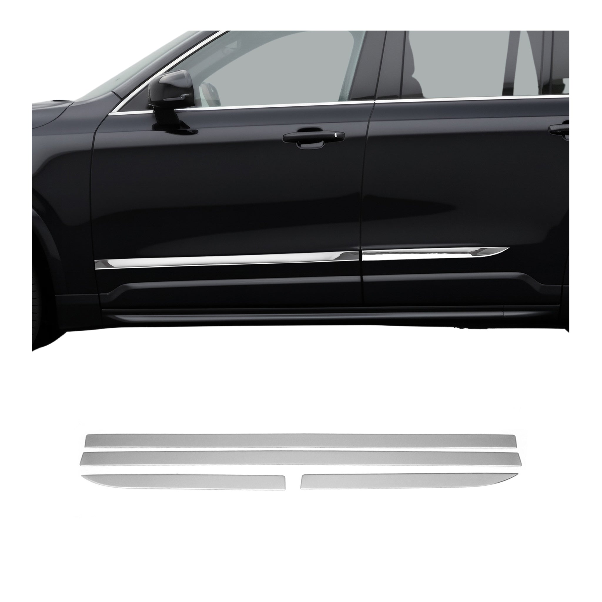 2016-2026 Volvo XC90 Side Door Molding Trim Skirt Garnish Stainless Steel Silver 4 Pcs