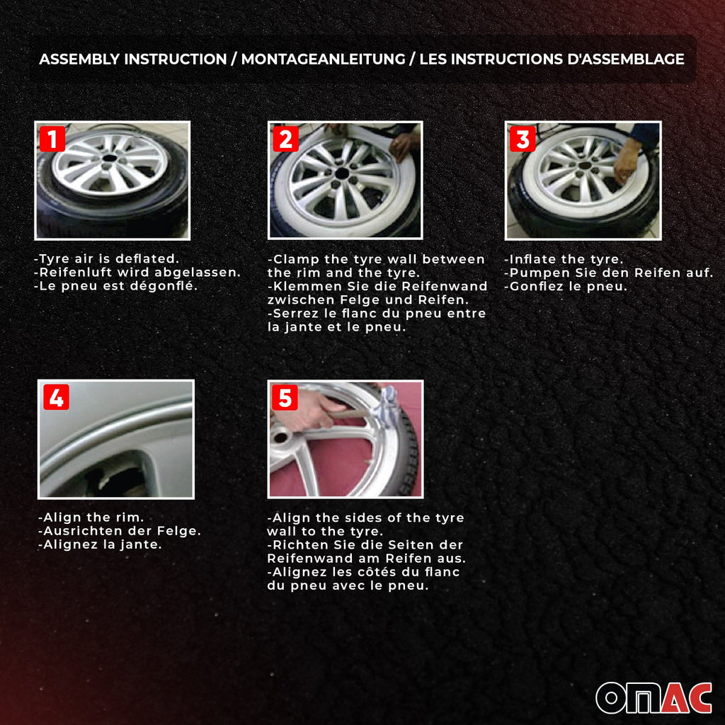 Kia 15" Tire Wall Portawall Rims Sidewall Rubber Ring Set White 4x