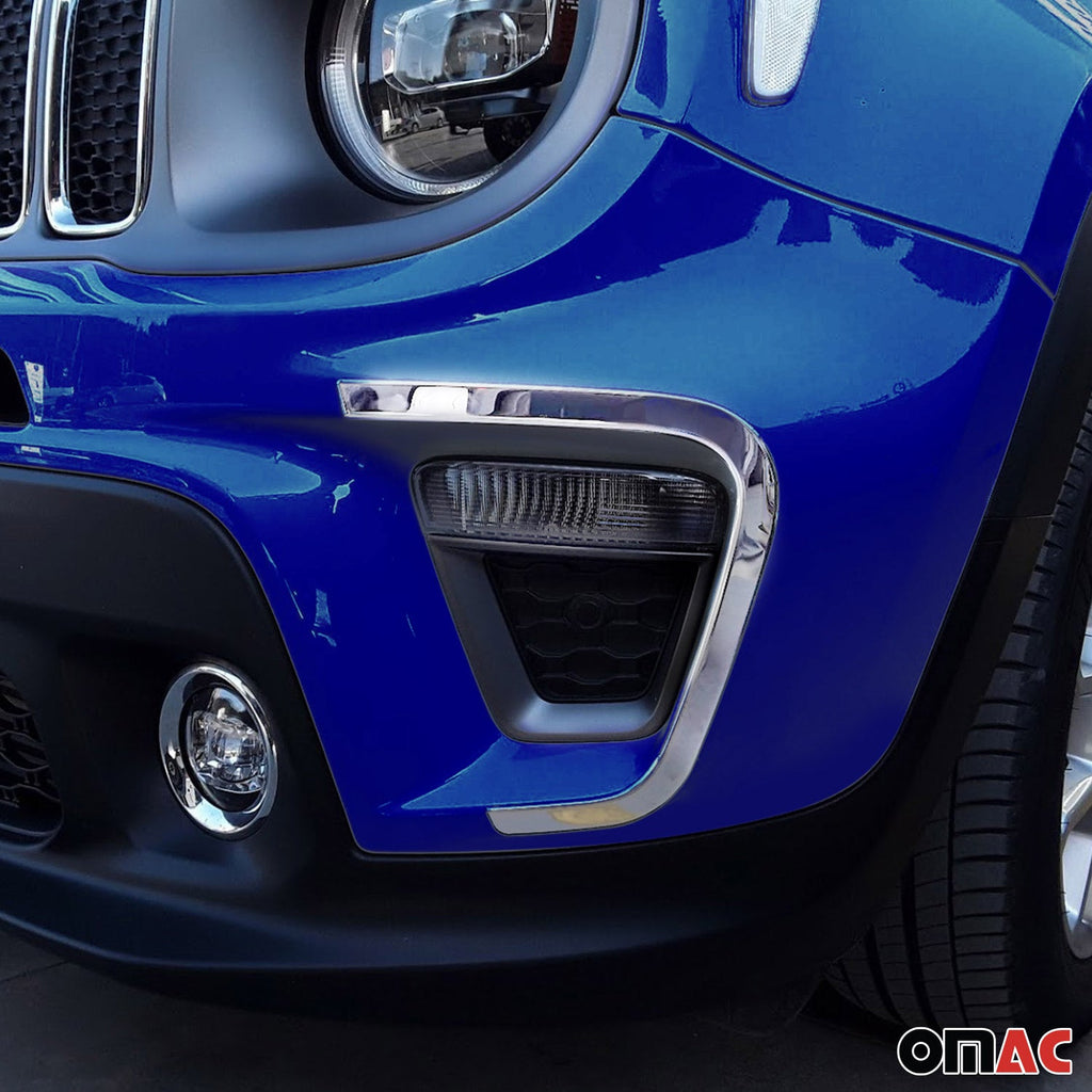 2019-2024 Jeep Renegade Fog Light Lamp Bezel Cover Steel Silver 2 Pcs