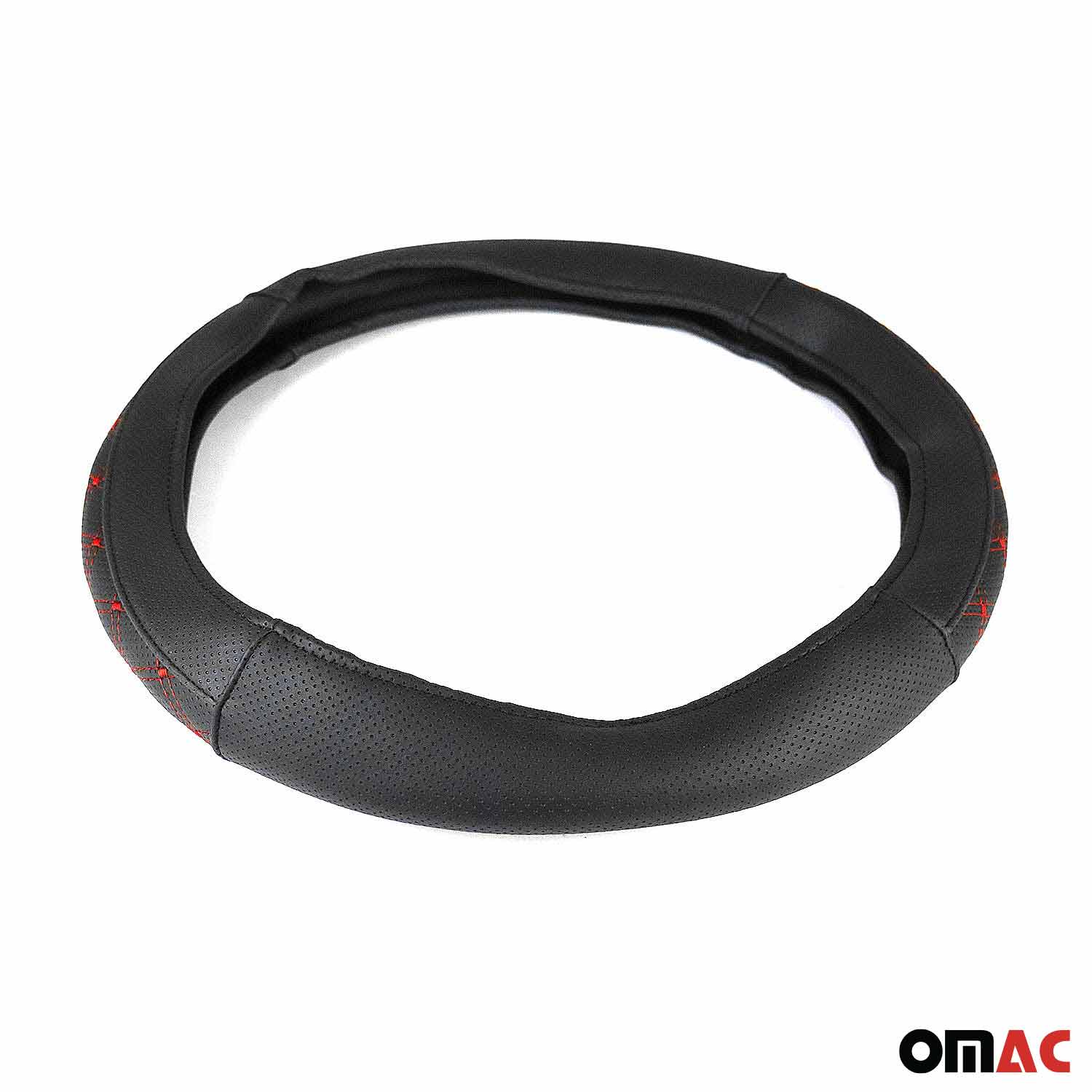 14.5-15.5’’ Steering Wheel Cover Red Stitches Leather Anti-slip Breathable