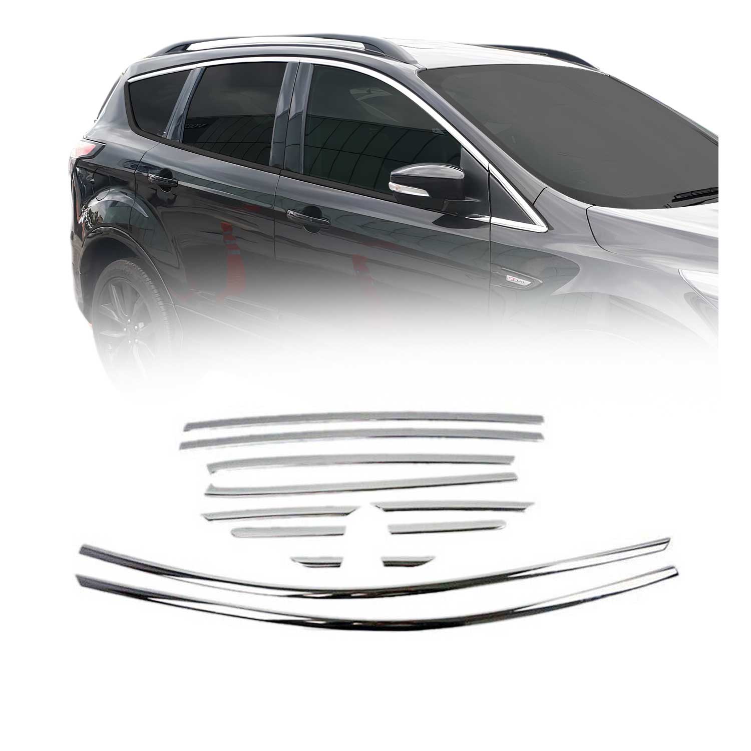 2013-2019 Ford Escape Window Molding Trim Streamer Stainless Steel Silver 12 Pcs