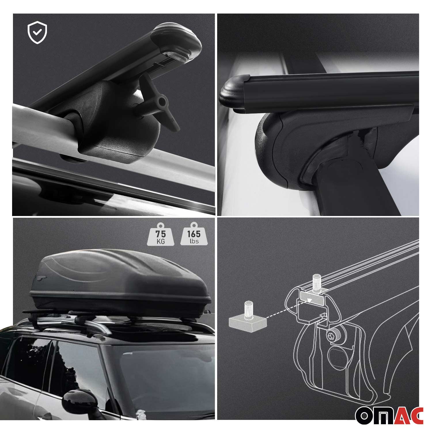 2017-2019 VW Golf Alltrack Mk7 Roof Rack Cross Bars Black