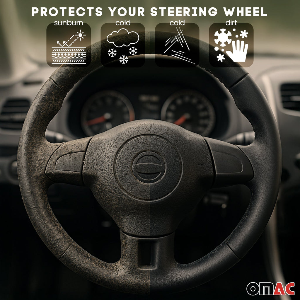 14.5-15.5’’ Steering Wheel Cover Red Black Leather Anti-slip Breathable