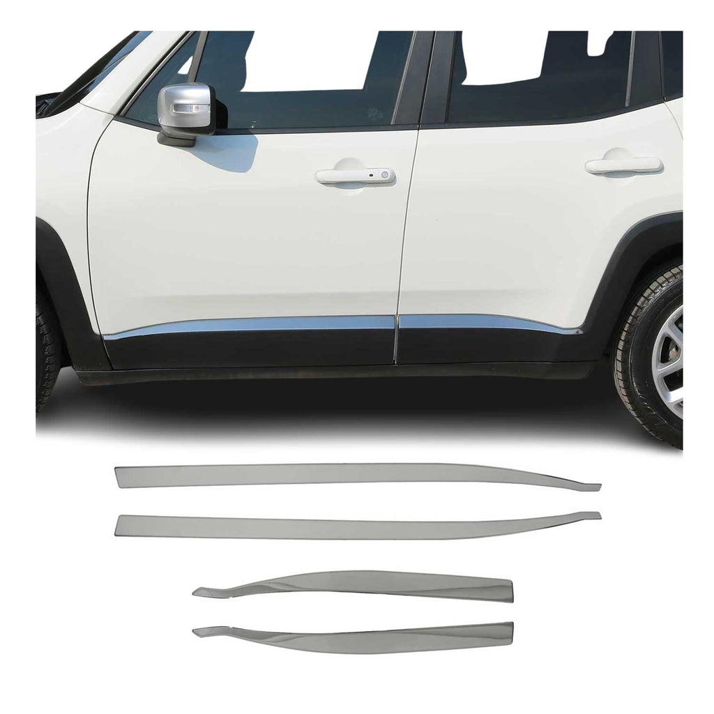 2015-2024 Jeep Renegade Side Door Molding Trim Skirt Garnish Steel Silver 4x