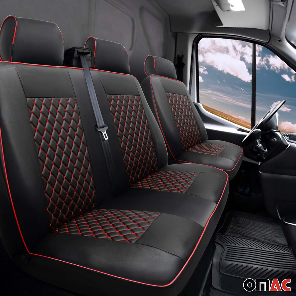 2015-2026 Ford Transit Leather Front Car Seat Covers Protector Black Red