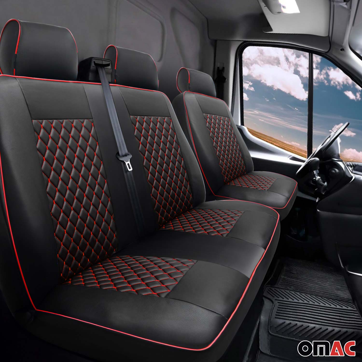 2015-2026 Ford Transit Leather Front Car Seat Covers Protector Black Red