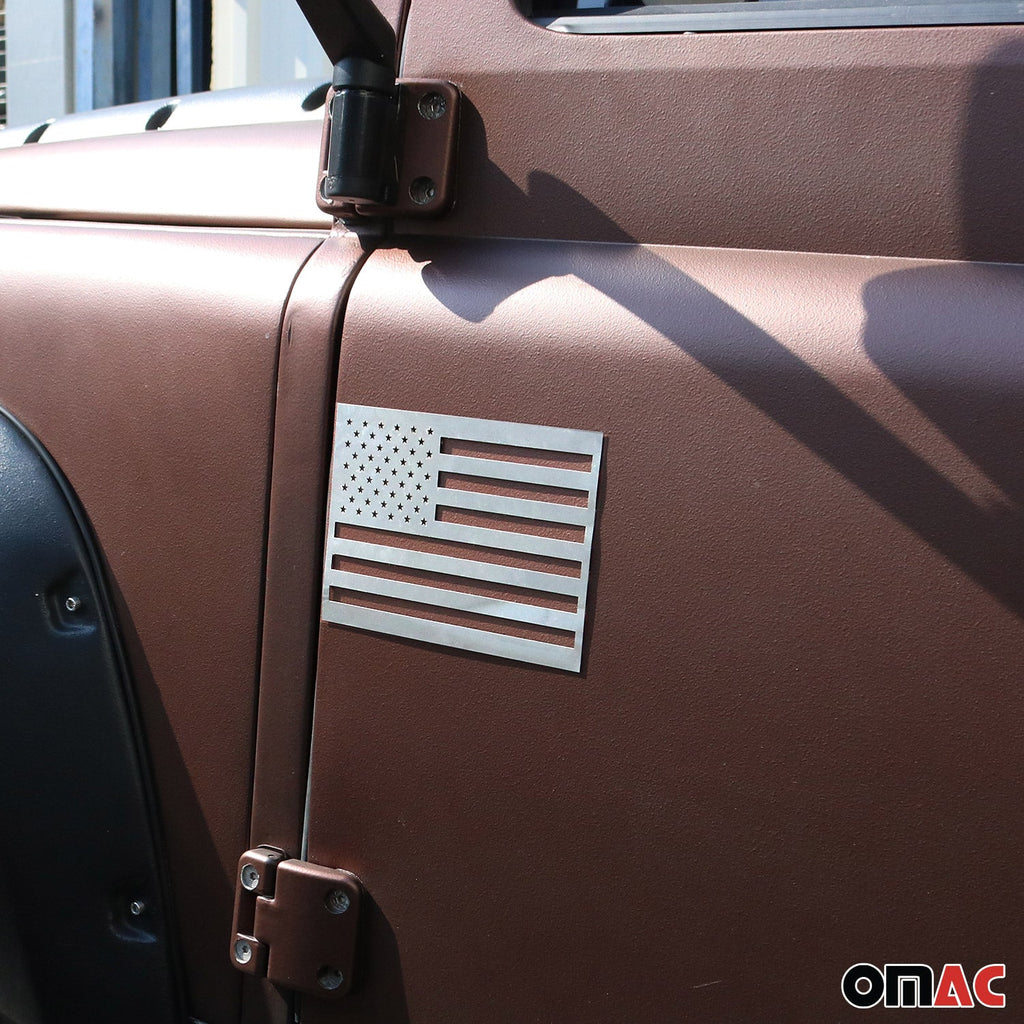 US American Flag Brushed Chrome Decal Car Sticker Emblem Stainless Steel