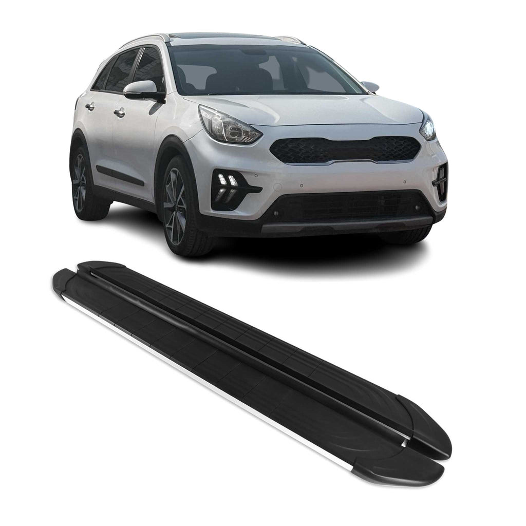 2017-2022 Kia Niro 1.gen Running Boards Side Steps Silver & Black