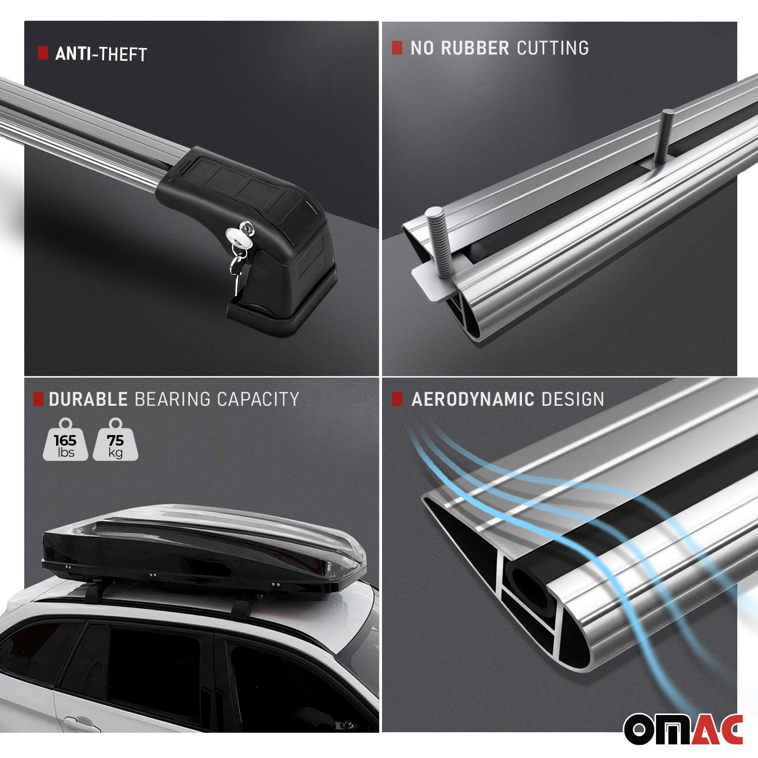 2016-2023 Fiat 500X Roof Rack Cross Bars Silver