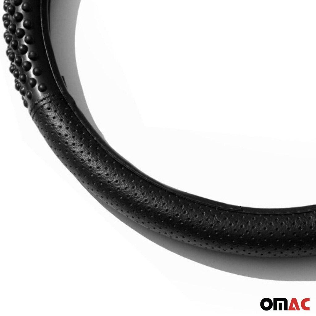 14.5-15.5’’ Steering Wheel Cover Black Leather Breathable Anti-slip