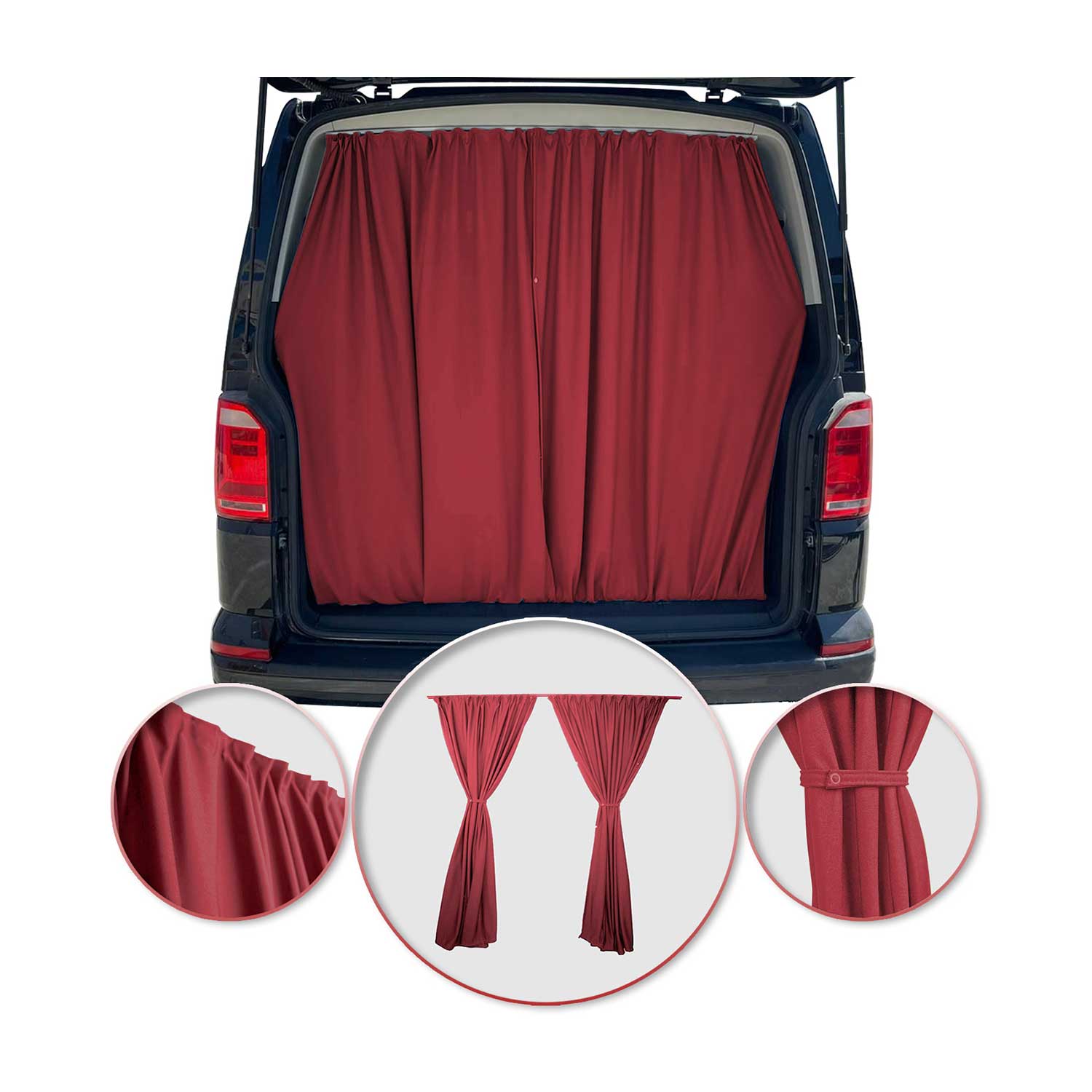 Ford Transit Trunk Tailgate Curtain Red 2 Privacy Curtains