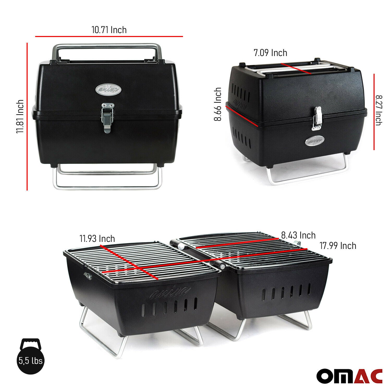 Charcoal Grill Portable Grill Garden Outdoor Black Picnic Grill 13 Pcs BBQ