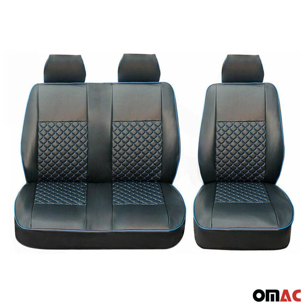 1993-2003 VW Eurovan Leather Car Seat Covers Protector Black Blue 2+1