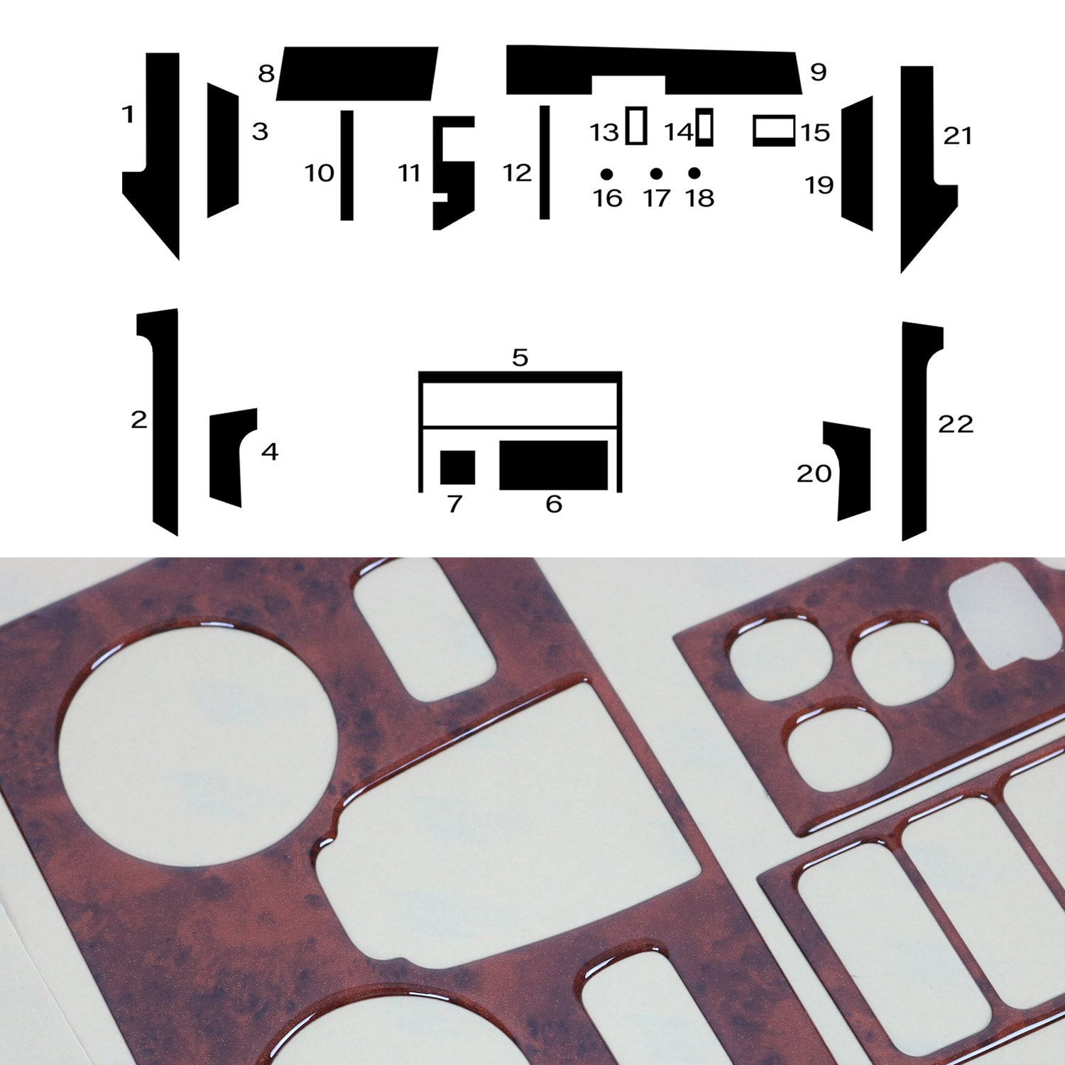 1989-1995 BMW 5 Series M5 E34 Sedan & Touring Wooden Look Dashboard Console Trim Kit 22x