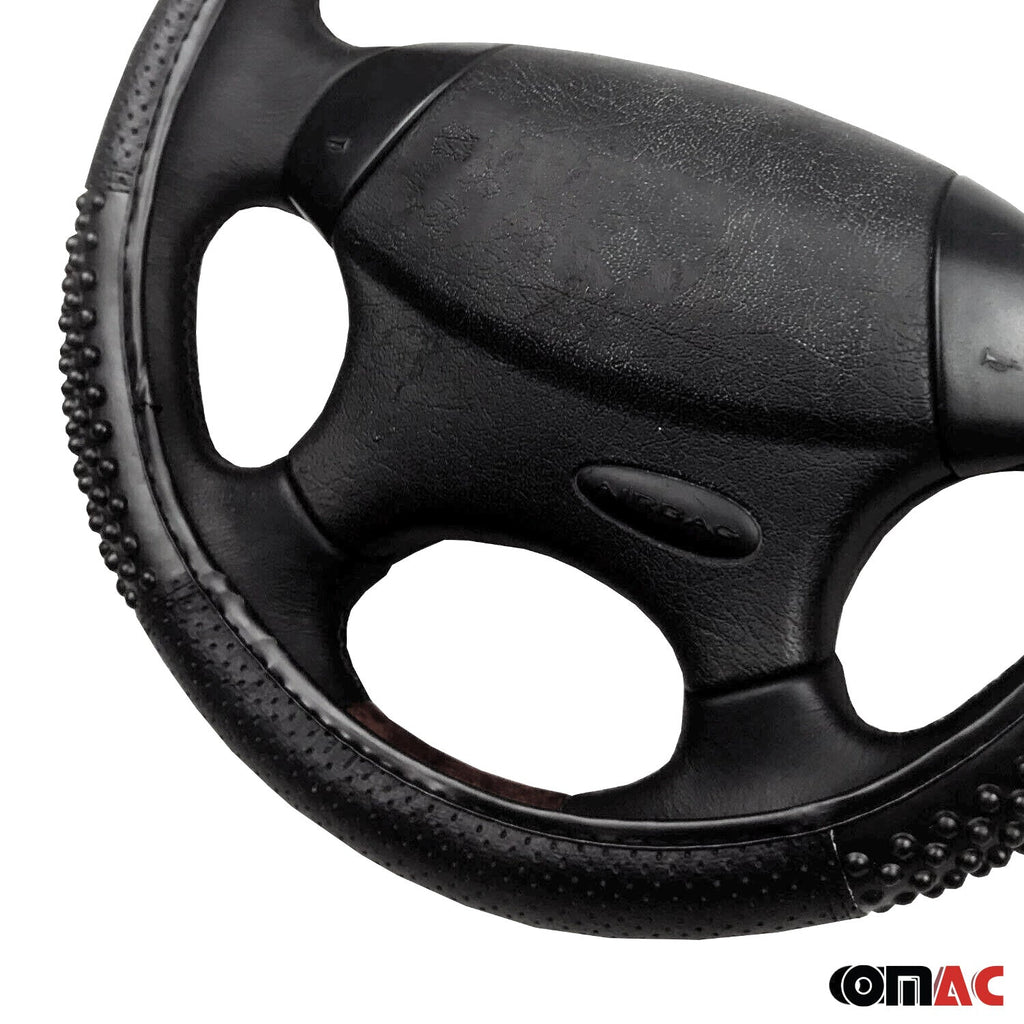 14.5-15.5’’ Steering Wheel Cover Black Leather Breathable Anti-slip