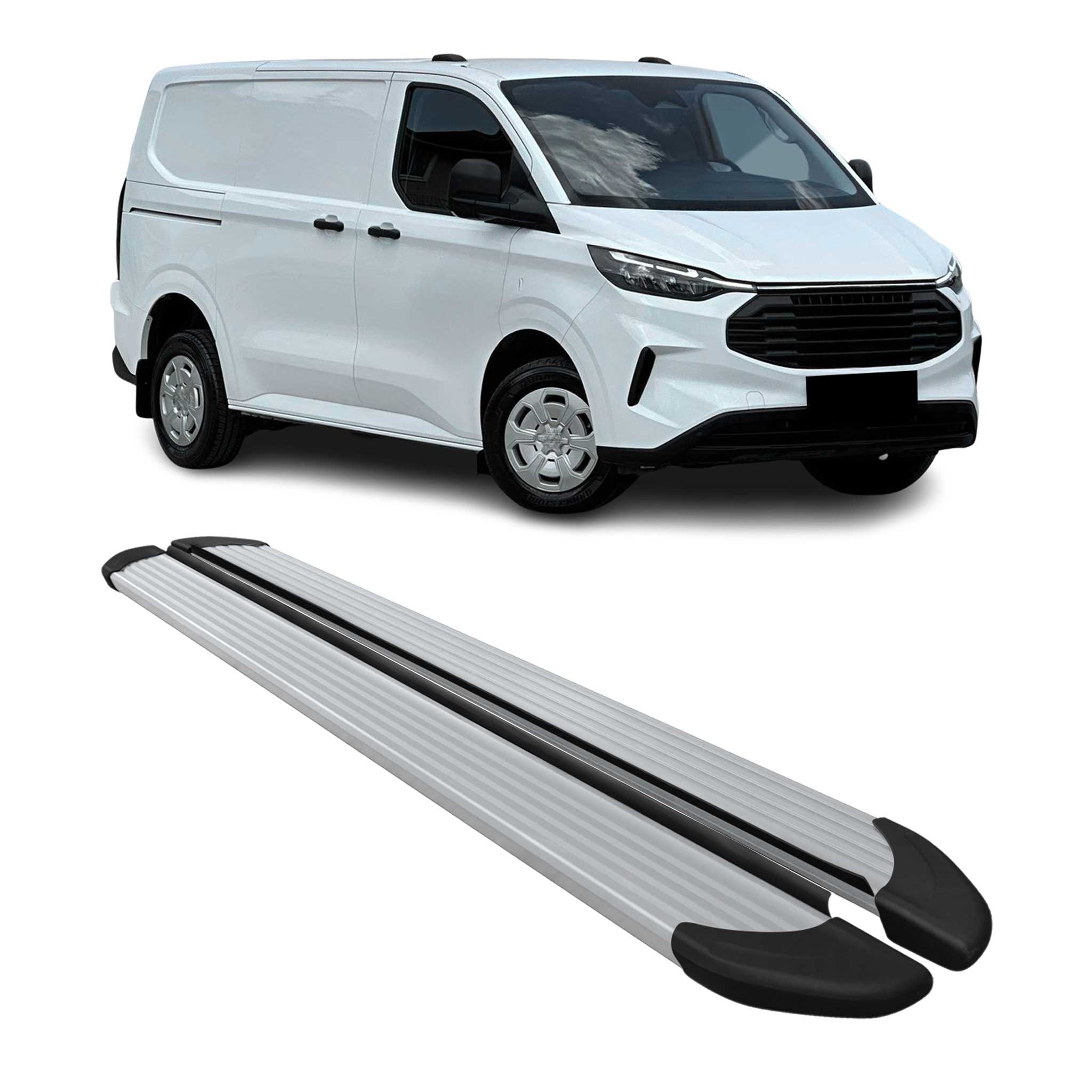2023-2024 Ford Transit Running Boards Side Steps Silver L1 SWB