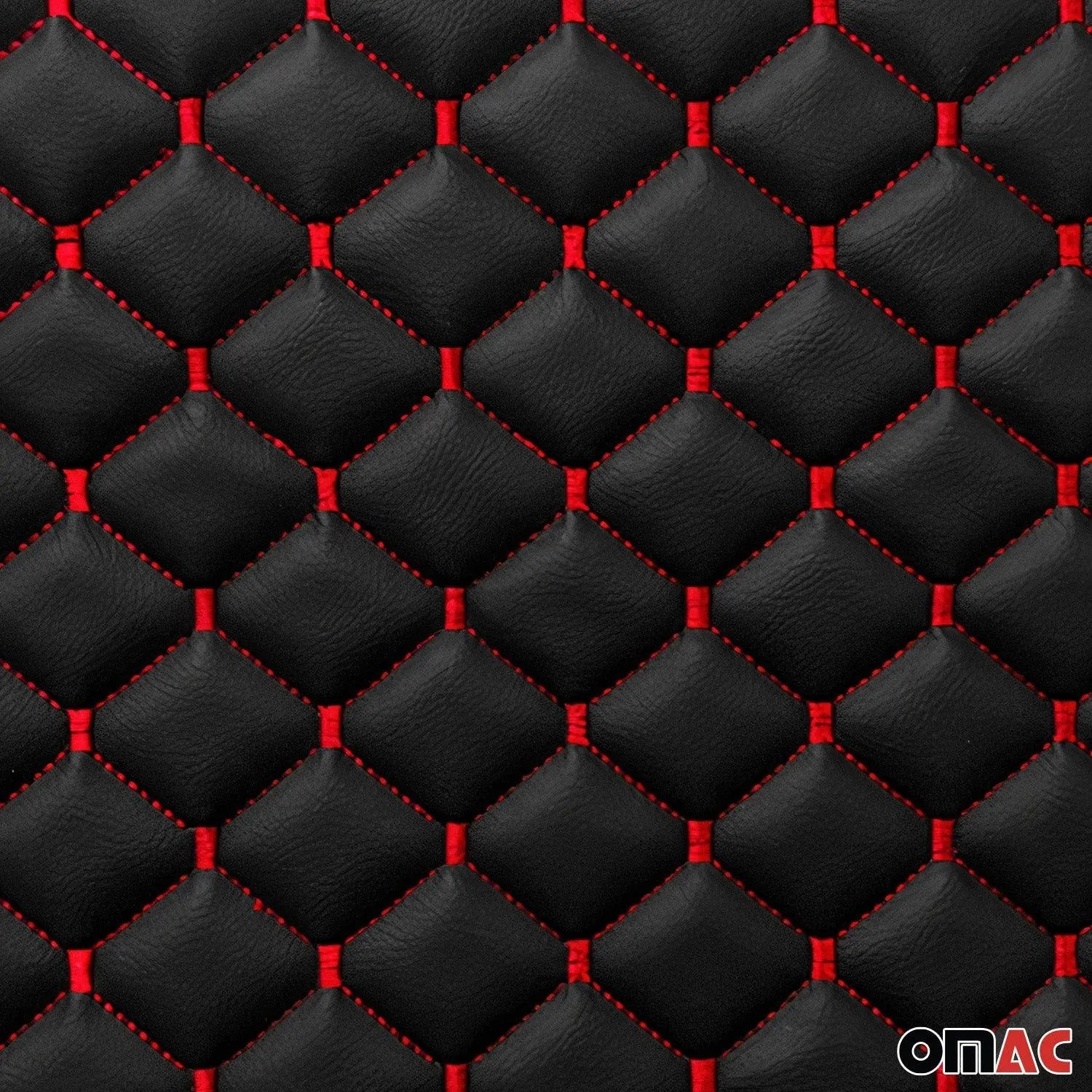 Embossed Black Faux Leather Lining Red Diamond Stitch Car Upholstery 55x39 inch