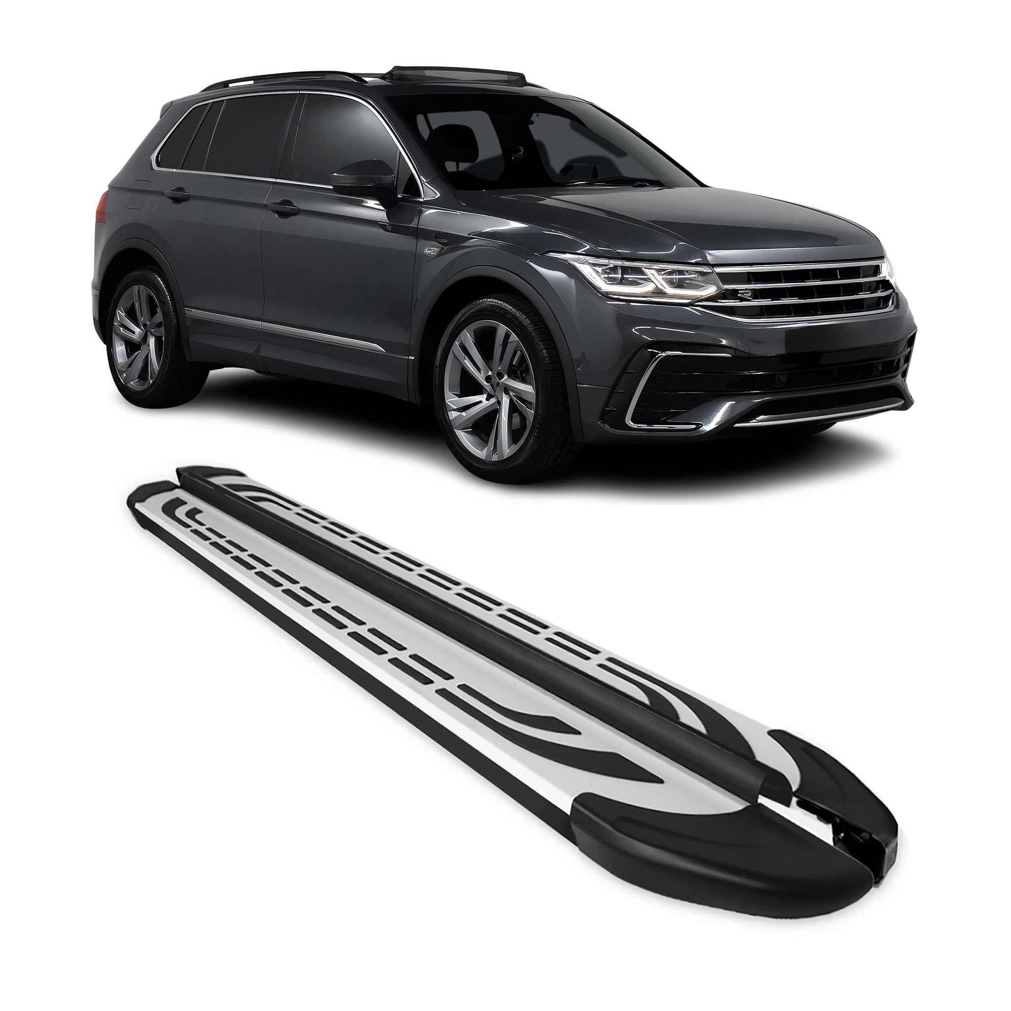 2018-2023 VW Tiguan 2.gen Running Boards Side Steps Silver & Black