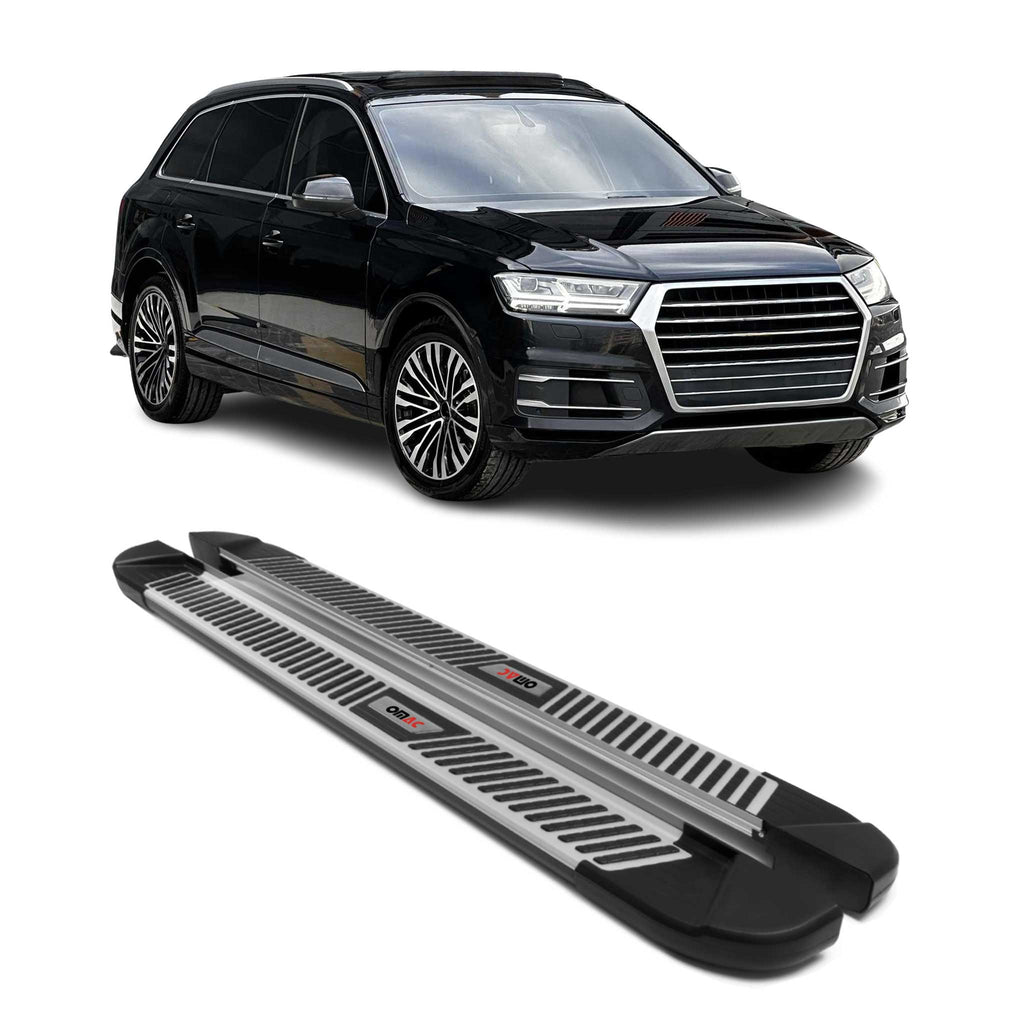 2017-2024 Audi Q7 Running Boards Side Steps Silver & Black