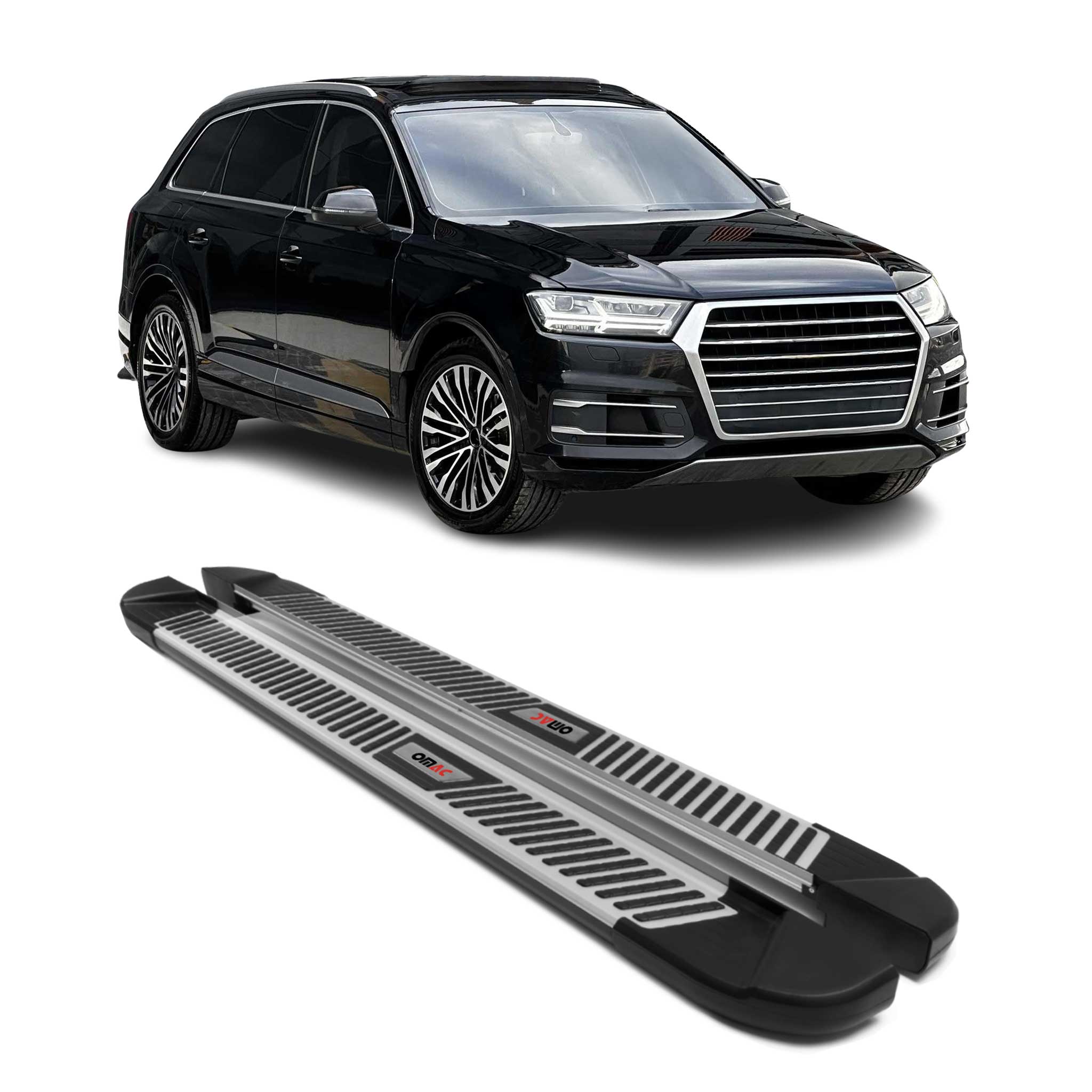 2017-2024 Audi Q7 Running Boards Side Steps Silver & Black