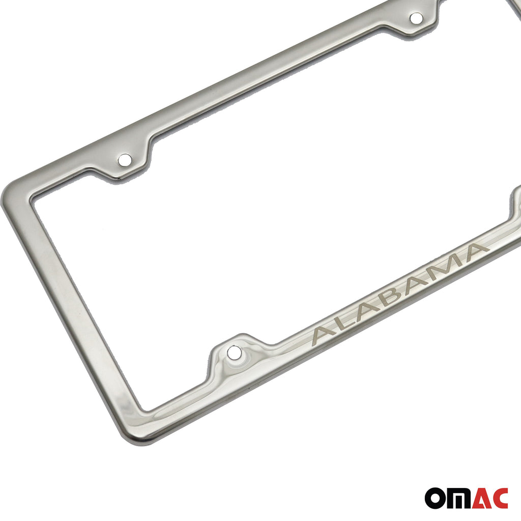 ALABAMA Print License Plate Frame Tag Holder Chrome S. Steel 2 pcs.